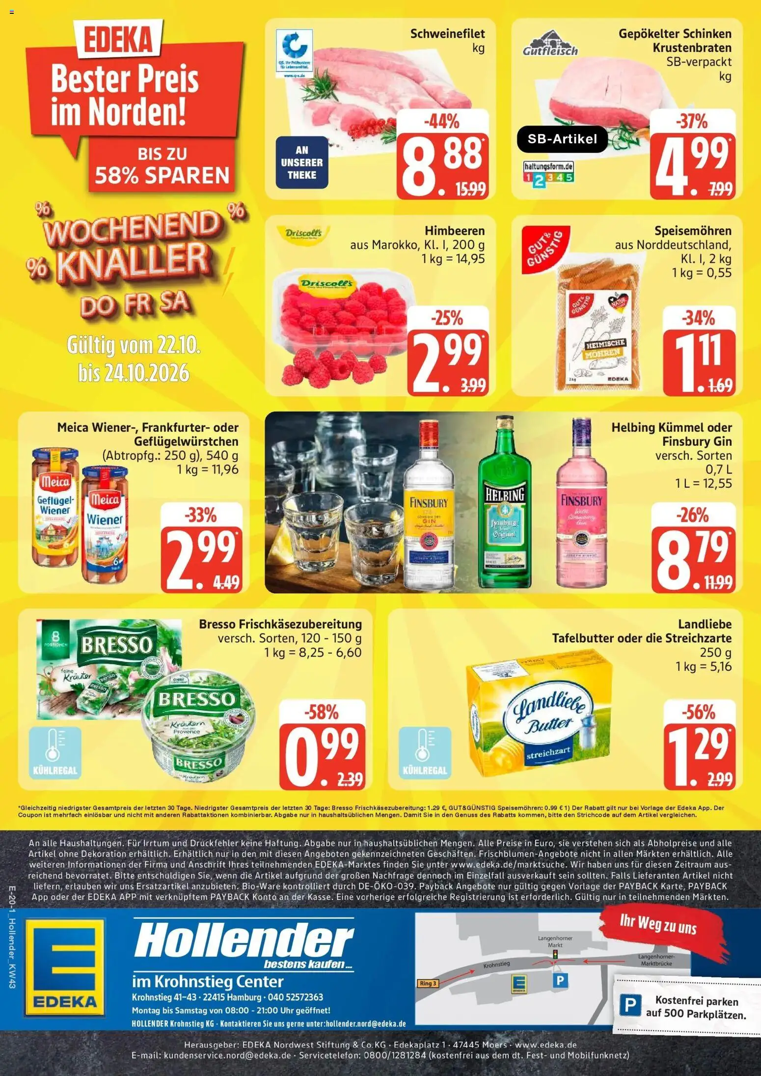 Edeka Prospekt Hamburg (ab 19.10.2026) » Angebote Online | Seite: 28 | Produkte: Krustenbraten, Meica, Mohren, Gin