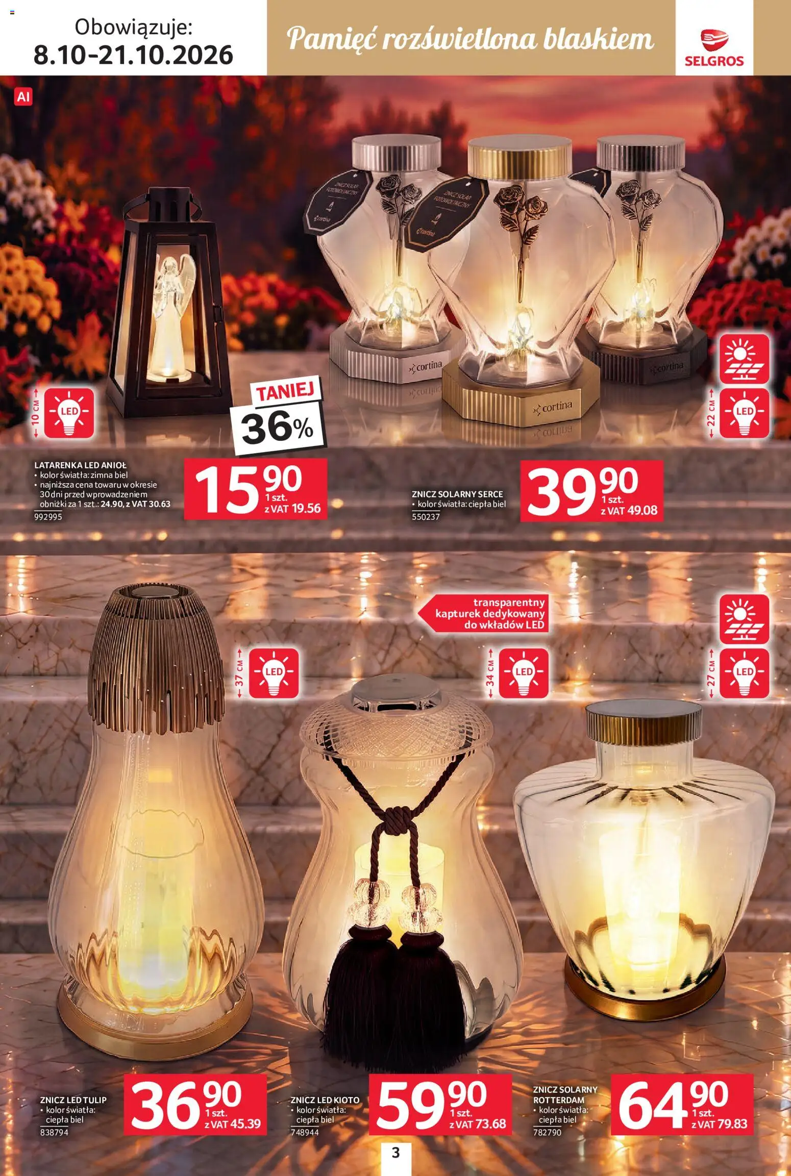 Selgros cash&carry gazetka - Wszystkich świętych od 08.10.2026 | Strona: 3 | Produkty: Znicz LED