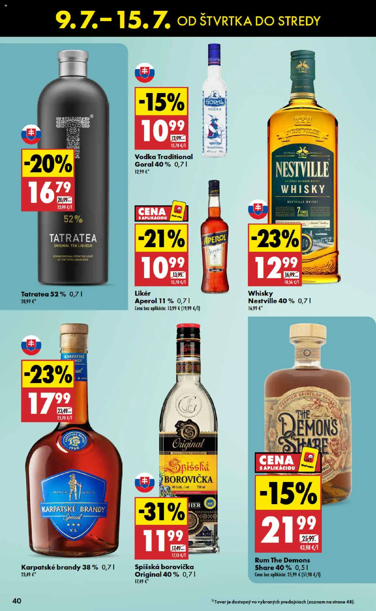 Nové Biedronka akcie – leták je platný od 09.07.2026 | Strana: 40 | Produkty: Borovička, Karpatské brandy, Brandy, Rum