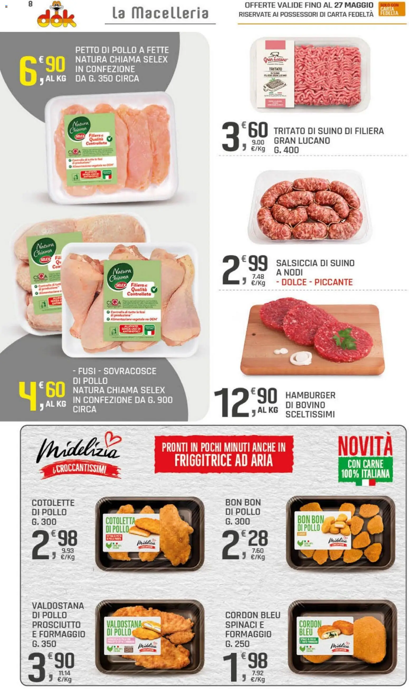 Volantino DOK del 21.05.2026 | Pagina: 8 | Prodotti: Bovino, Prosciutto, Salsiccia, Spinaci