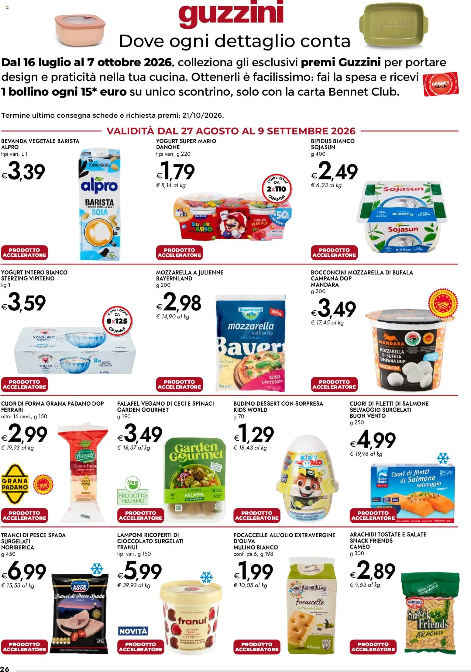 Volantino bennet del 27/08/2026 | Pagina: 26 | Prodotti: Yogurt, Mozzarella, Falafel, Pesce spada