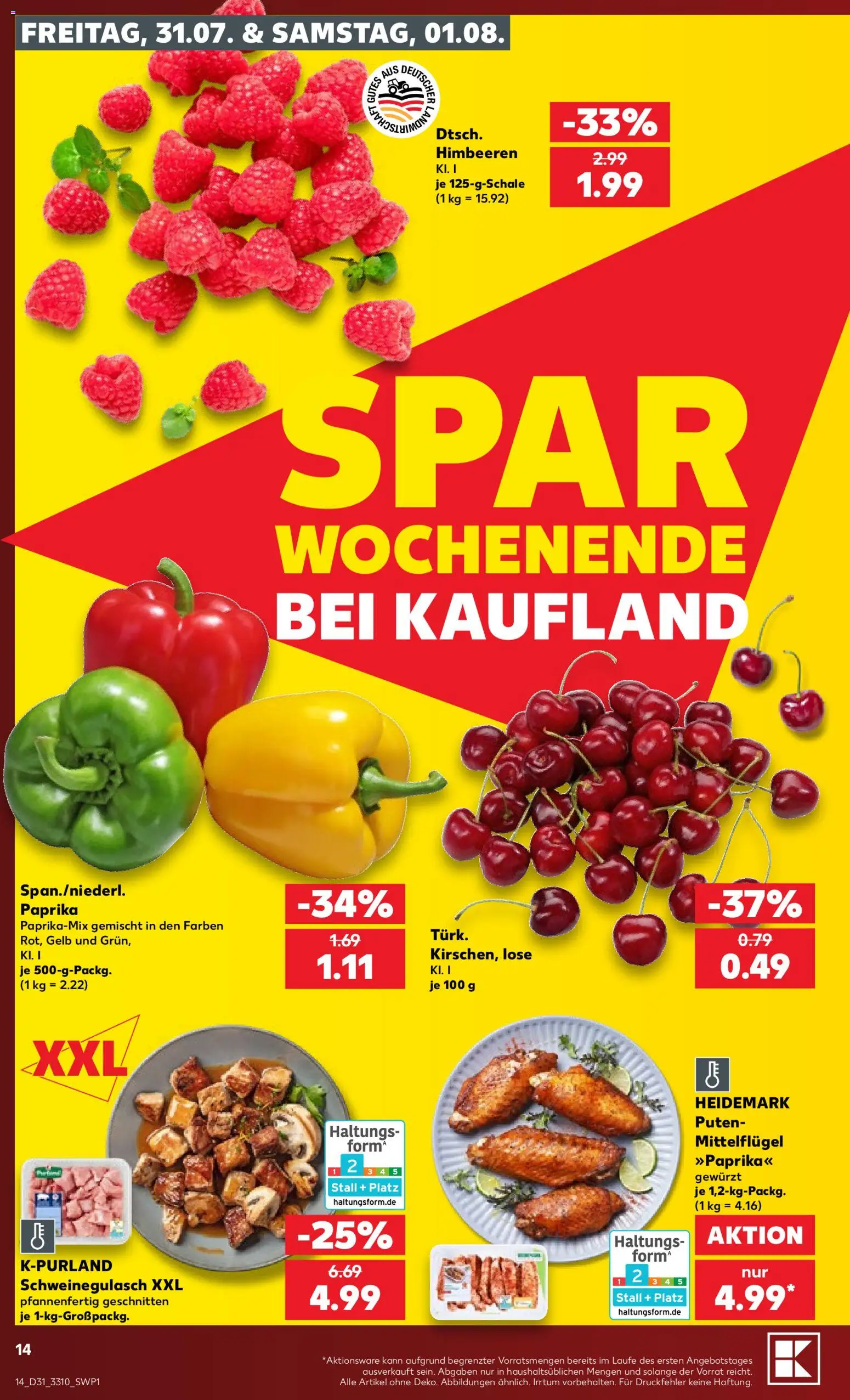 Kaufland Prospekt Zeitz – gültig ab 30.07.2026 | Seite: 14 | Produkte: Schweinegulasch, Himbeeren, Paprika