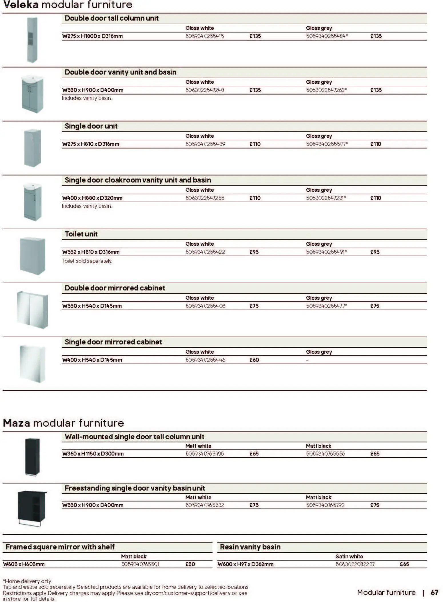 {H1} | Page: 67 | Products: Shelf, Mirror, Door, Cabinet