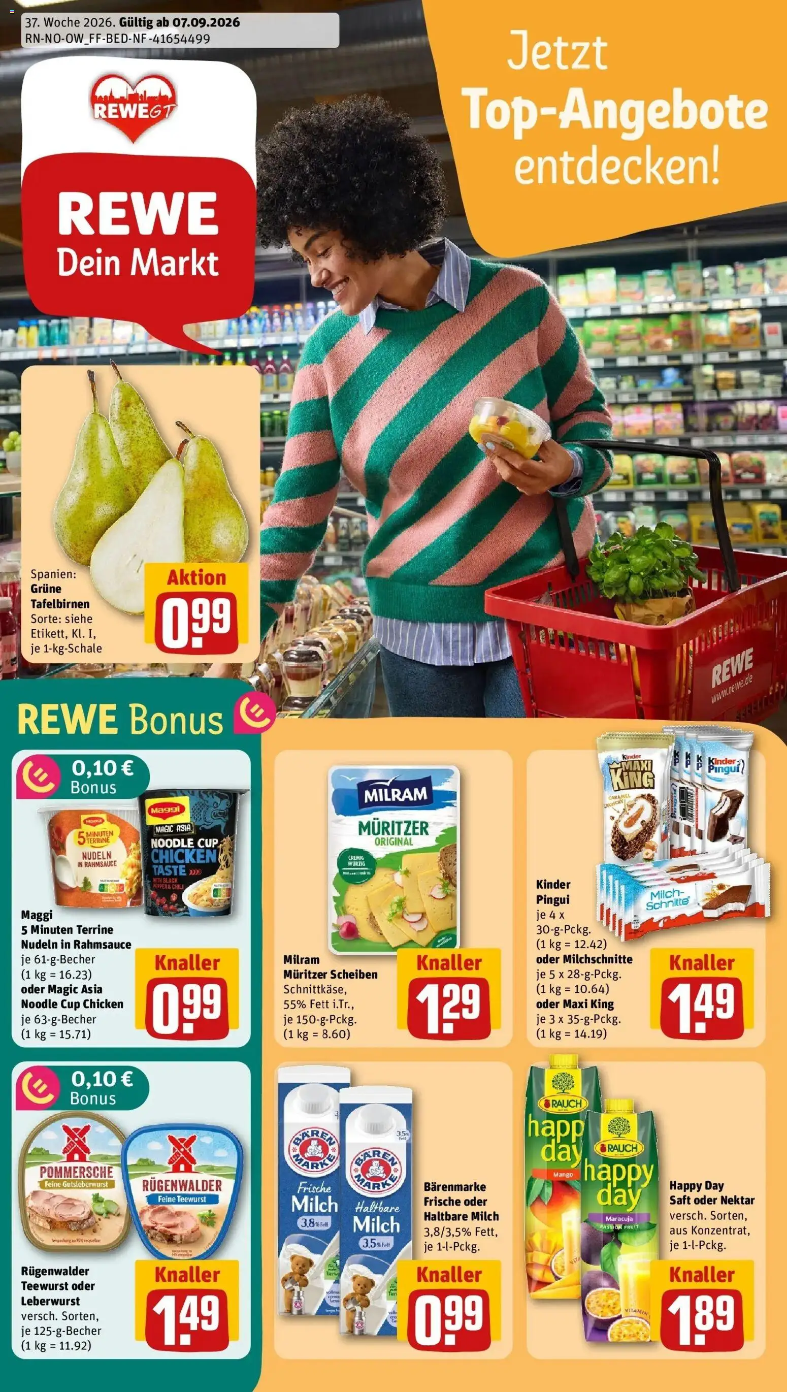 REWE Prospekt ab 07.09.2026 zum Blättern » Angebote | Seite: 1 | Produkte: Milch, Milram, Mango, Chili