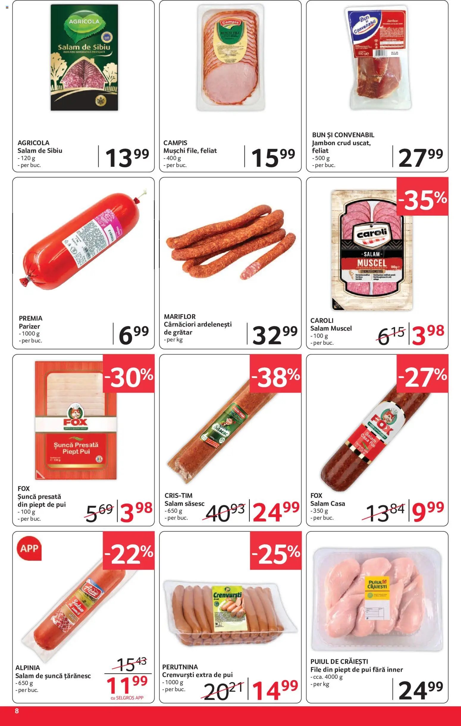 Noul catalog Selgros – valabil de la 29.05.2026 | Pagină: 8 | Produse: Grătar, Crenvurști, Șuncă, Parizer