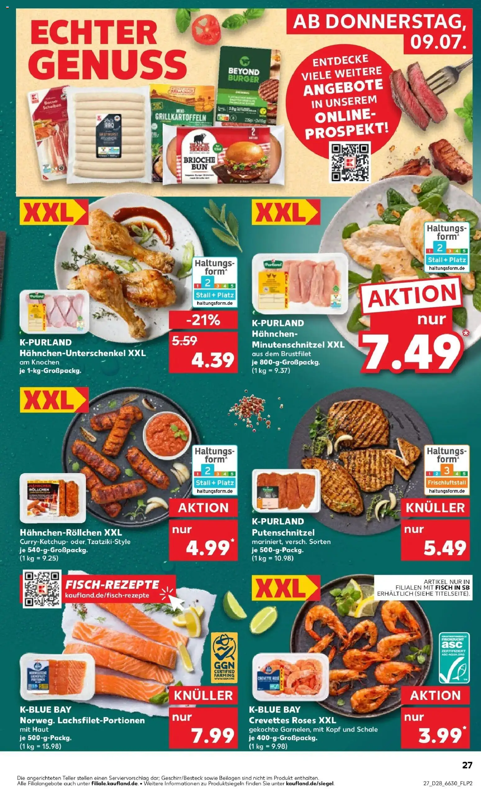 Kaufland Prospekt Siegen – gültig ab 09.07.2026 | Seite: 27 | Produkte: Hahnchen, Burger, Fisch, Putenschnitzel