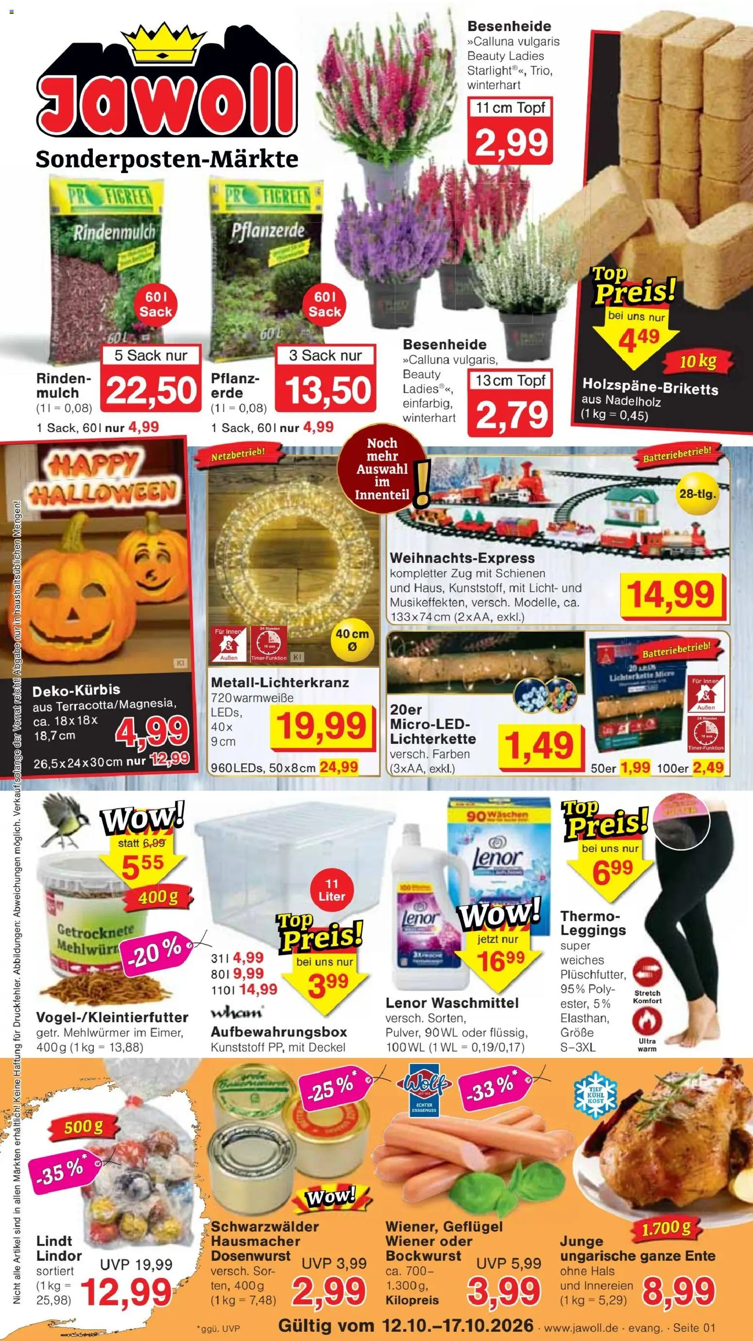 Jawoll Prospekt – gültig ab 12.10.2026 | Seite: 1 | Produkte: Rindenmulch, Pflanzerde, Lindor, Waschmittel