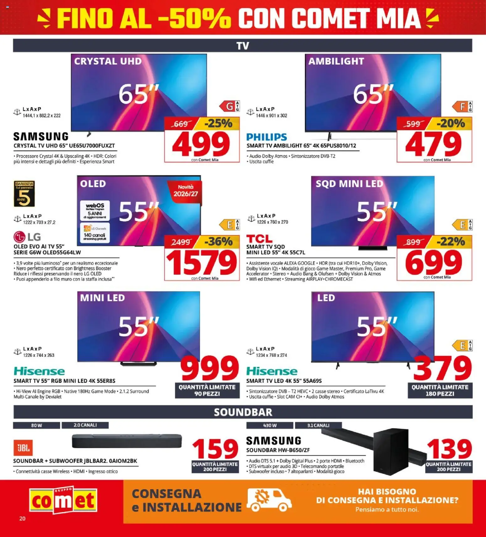 Volantino Comet del 08/10/2026 | Pagina: 20 | Prodotti: smart TV, TV, Gioco, Samsung
