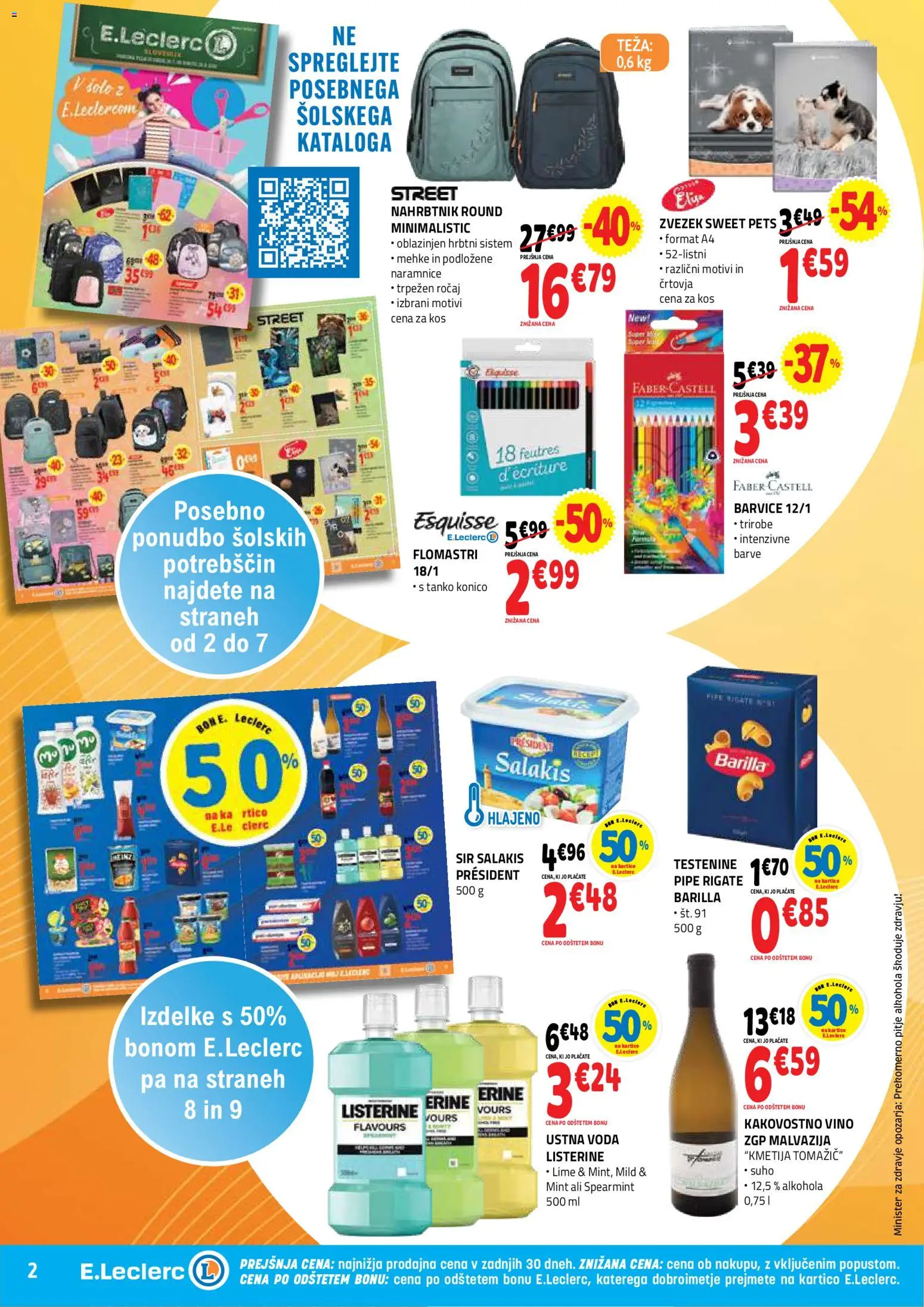 Novi E.leclerc katalog ponudbe – veljaven od 12.08.2026 | Stran: 2 | Izdelki: Barvice, Teza, Sir, Nahrbtnik