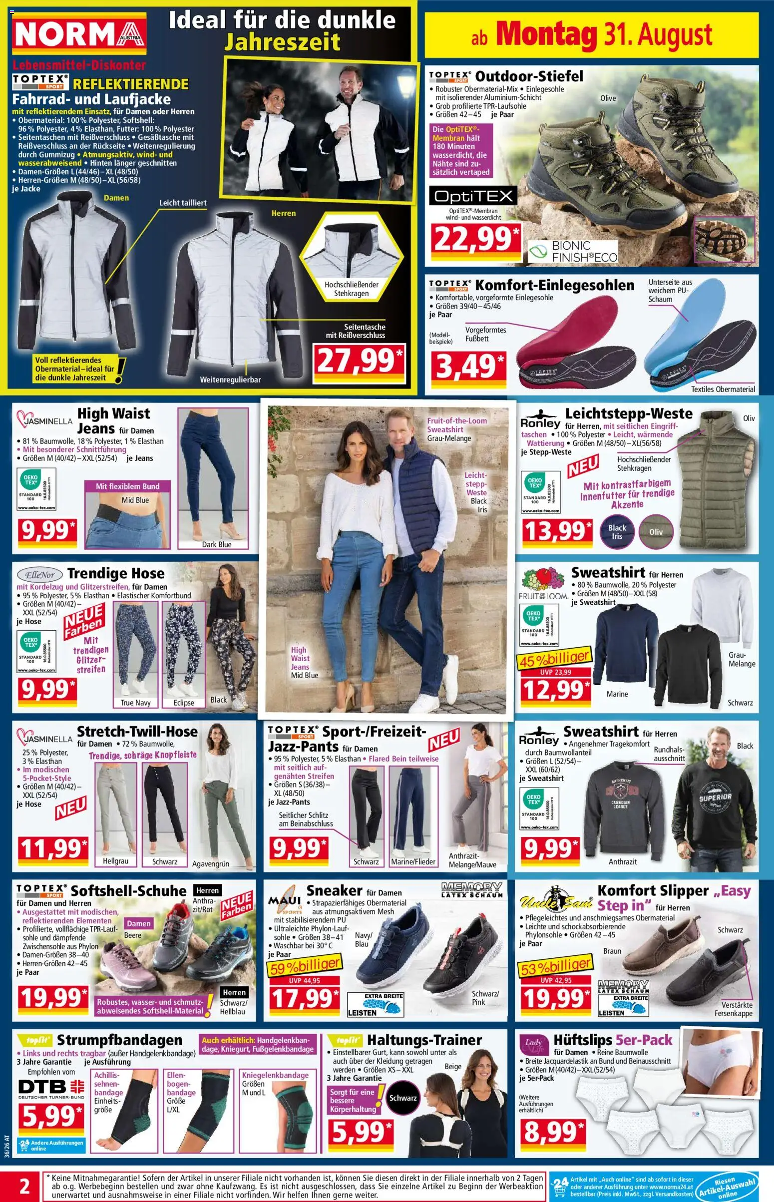 Norma Flugblatt gültig ab 31.08.2026 | Seite: 2 | Produkte: Jacke, Hose, Jeans, Bein