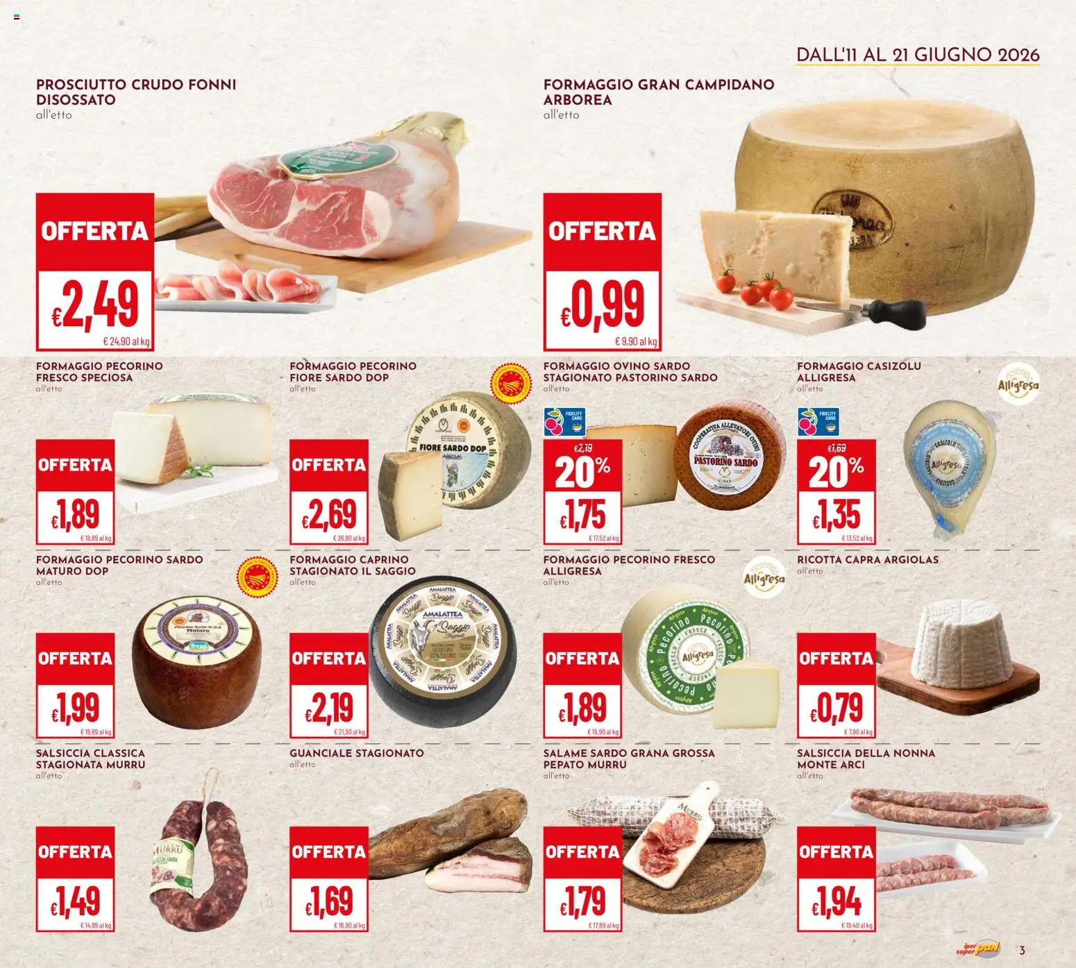 Volantino Pan del 11.06.2026 | Pagina: 3 | Prodotti: Prosciutto Crudo, Salame, Formaggio, Ricotta