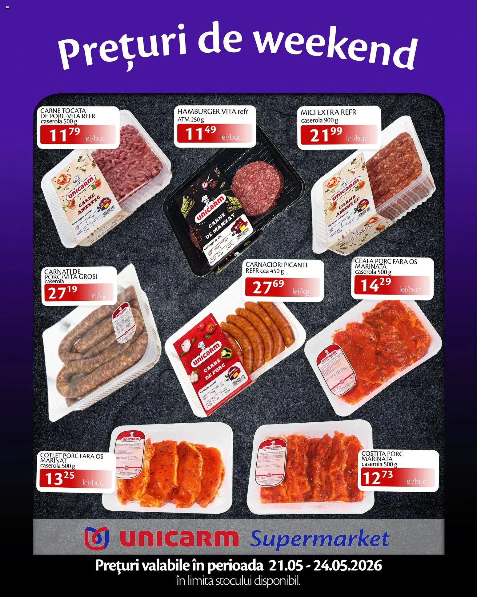 Noul catalog Unicarm – valabil de la 21.05.2026 | Pagină: 2 | Produse: Lait de coco, Cotlet porc, Mici, Cârnați