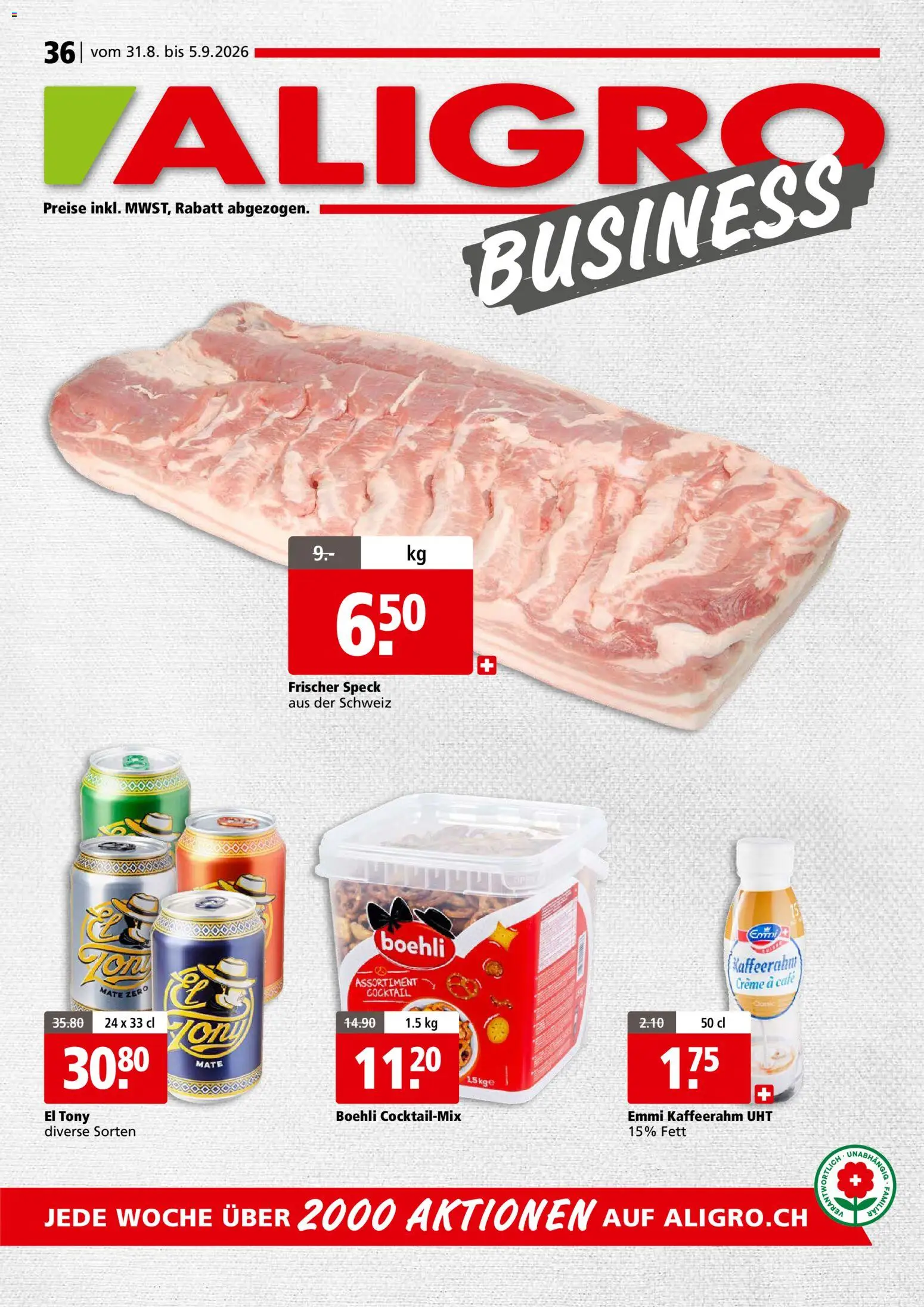 Aligro aktionen Business Schlieren, Gossau SG, Frauenfeld, Rapperswil-Jona, Sargans, Bern – gültig ab 31.08.2026 | Seite: 1 | Produkte: Creme