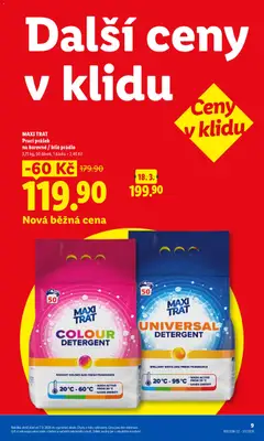Náhled letáku MAXI TRAT Prací prášek na barevné / bílé prádlo, 3,75 kg, 50 dávek, 1 dávka = 2,40 Kč od 07.09.2026 | Strana: 9 | Produkty: Prací Prášek