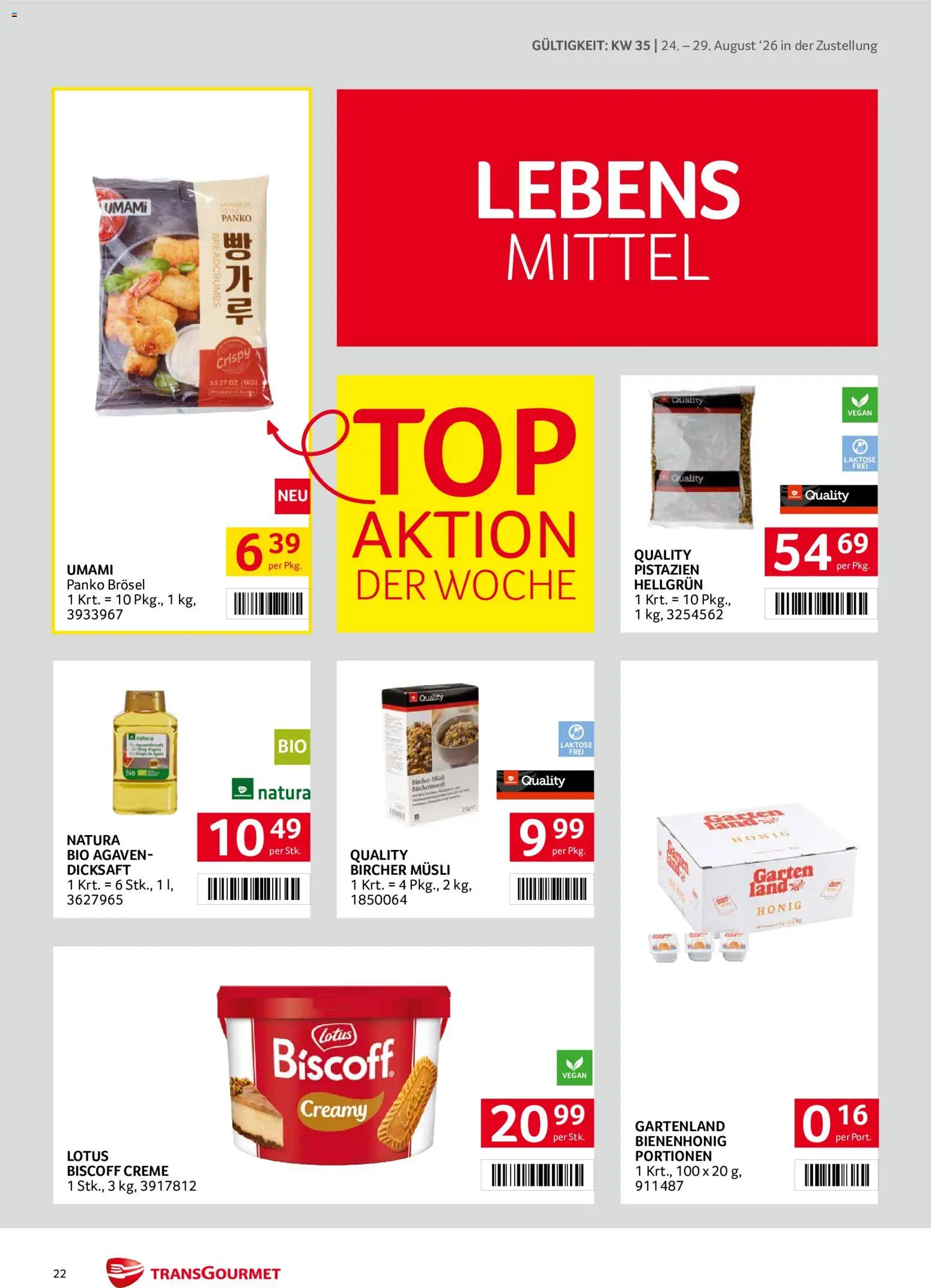 Transgourmet Zustellaktion gültig ab 24.08.2026 | Seite: 22 | Produkte: Lotus, Creme