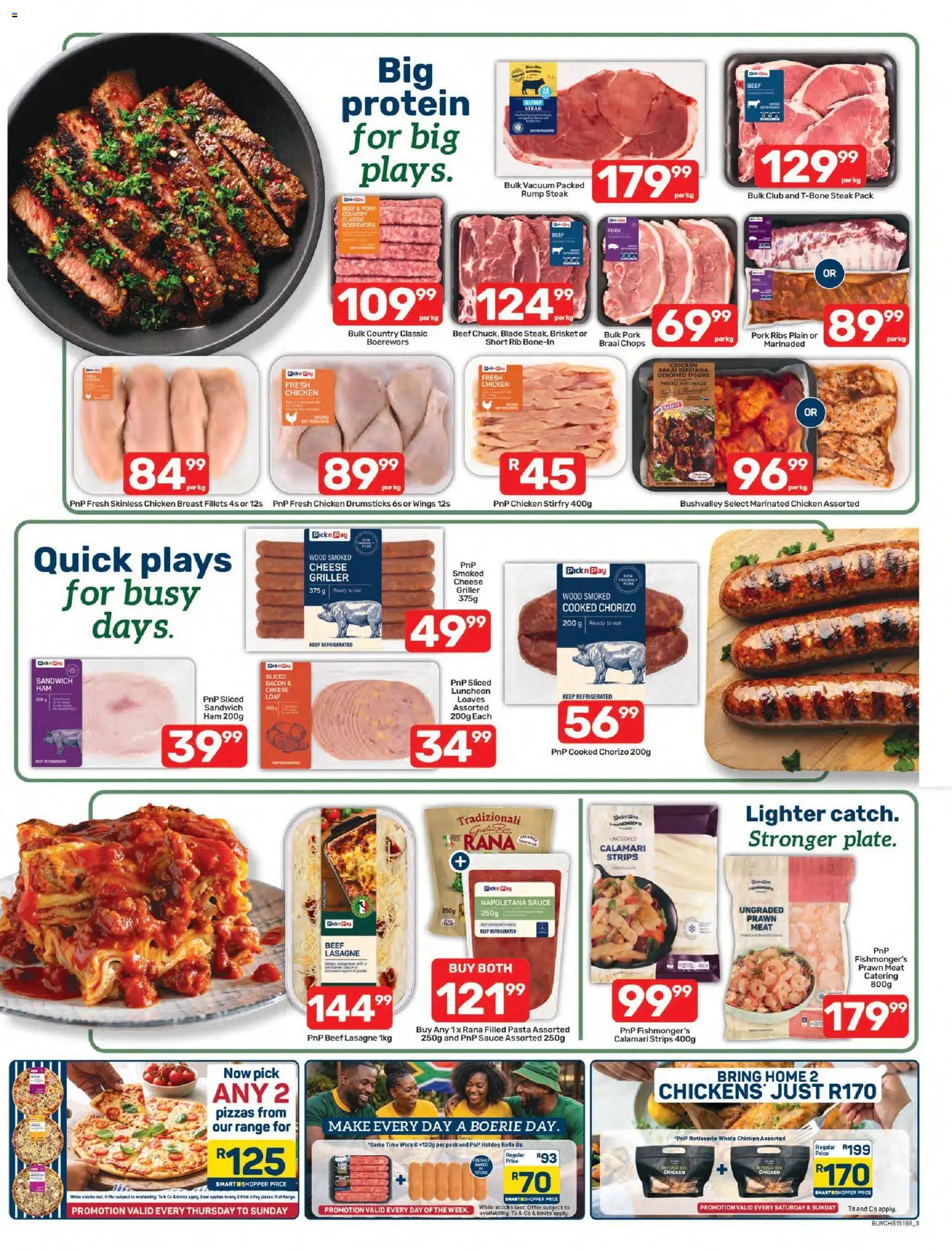 New Pick n Pay catalogue – valid from 27/07/2026 | Page: 3 | Products: Steak, Boerewors, Cheese, Ham