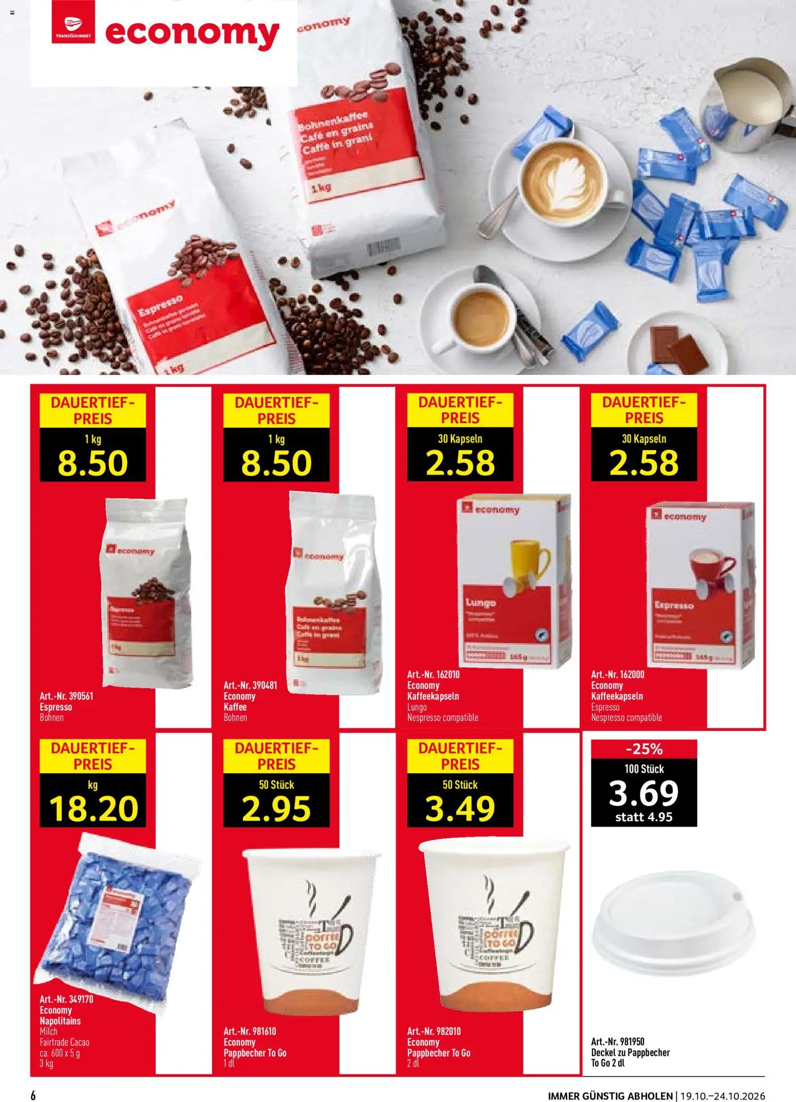 Prodega aktionen Kaffeekompetenz – gültig ab 19.10.2026 | Seite: 6 | Produkte: Deckel, Milch, Kaffee