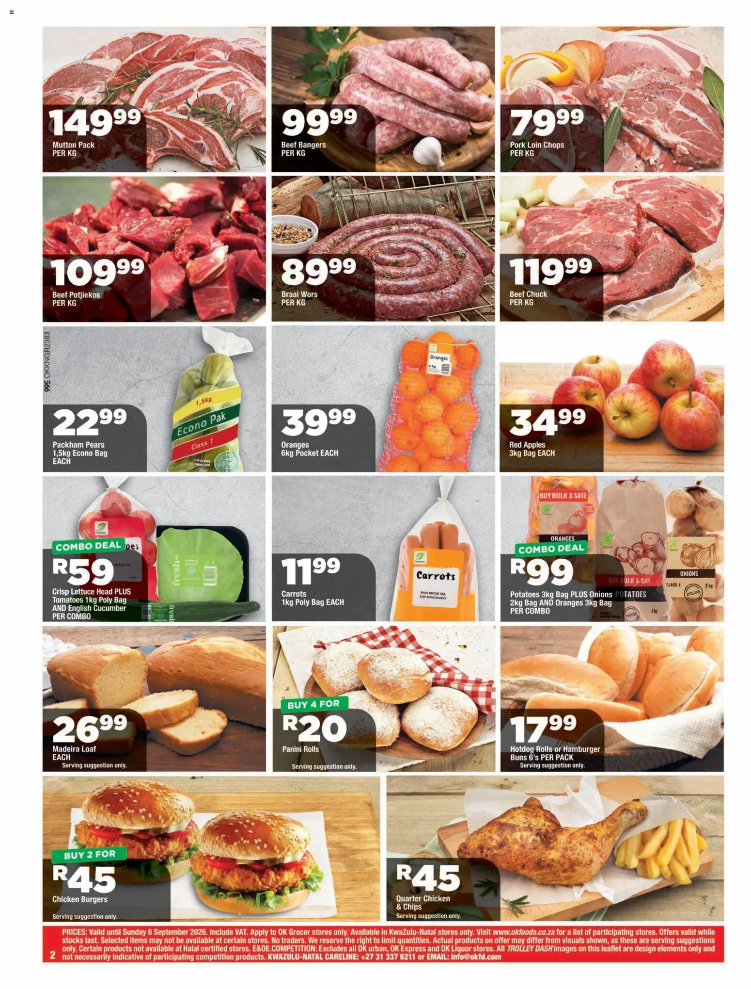 New OK Foods catalogue – valid from 25/08/2026 | Page: 2 | Products: Chicken, Oranges, Burgers, Lettuce