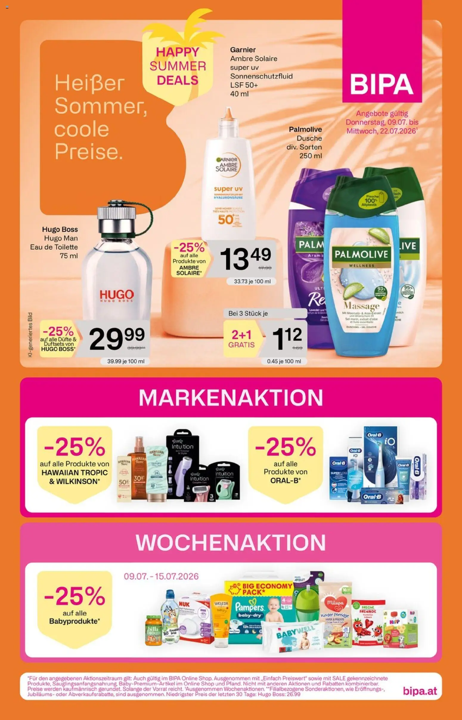 Bipa Flugblatt gültig ab 09.07.2026 | Seite: 1 | Produkte: Dusche, Eau de Toilette, Pampers, Duschgel