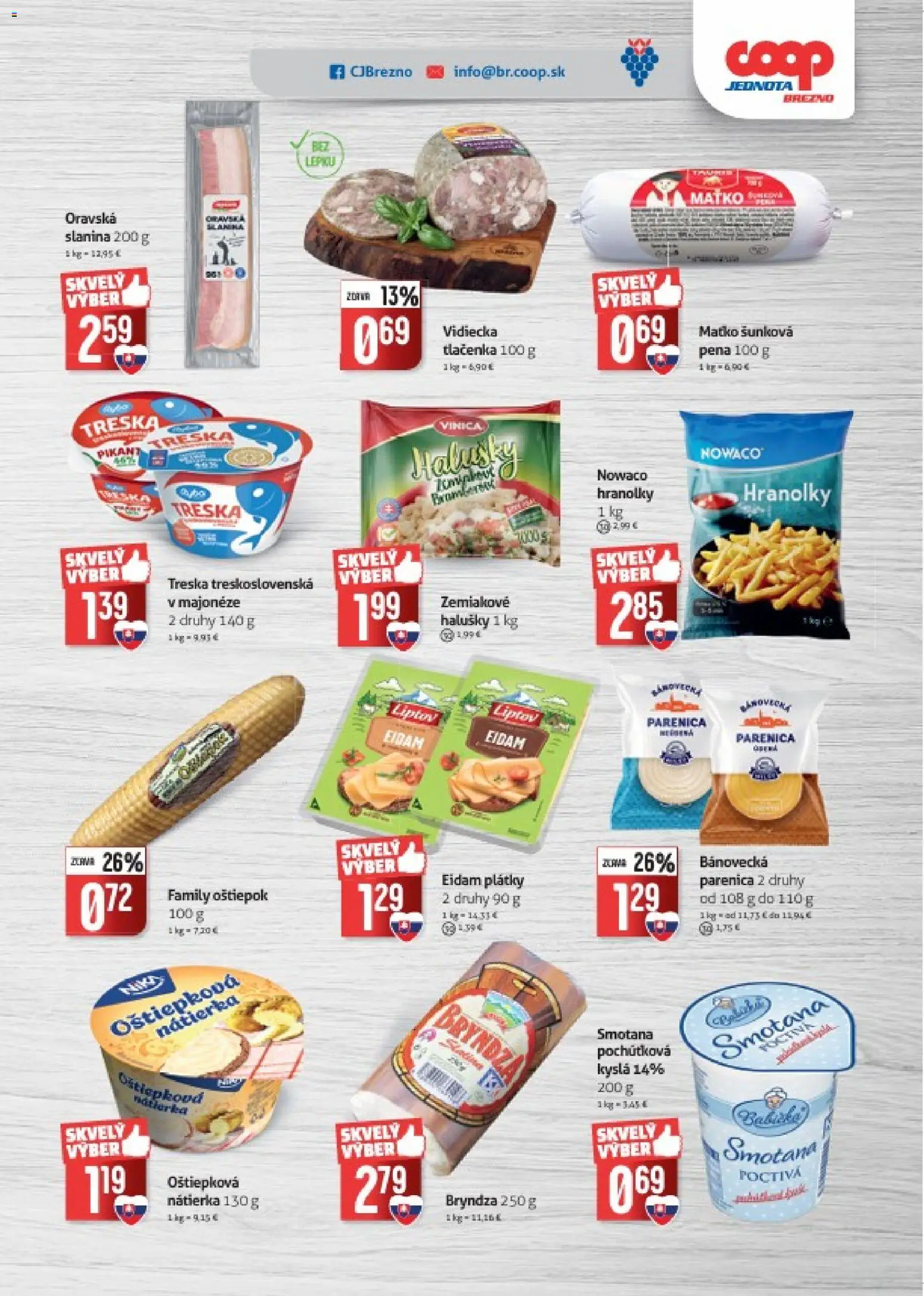 Nové COOP Jednota akcie – leták je platný od 14.10.2026 | Strana: 3 | Produkty: Hranolky, Slanina, Nátierka, Treska