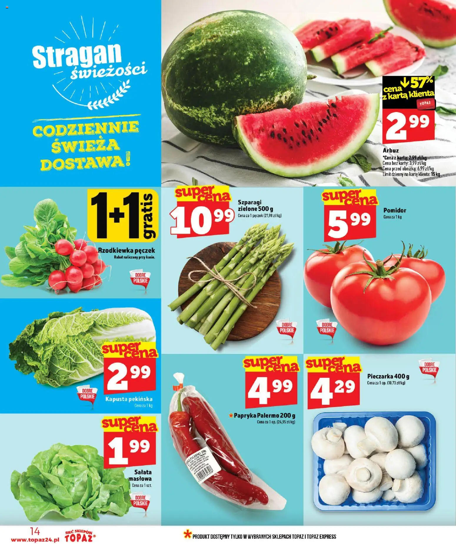 Topaz gazetka - MAZ od 11.06.2026 | Strona: 14 | Produkty: Kapusta, Karta, Arbuz, Kapusta pekińska