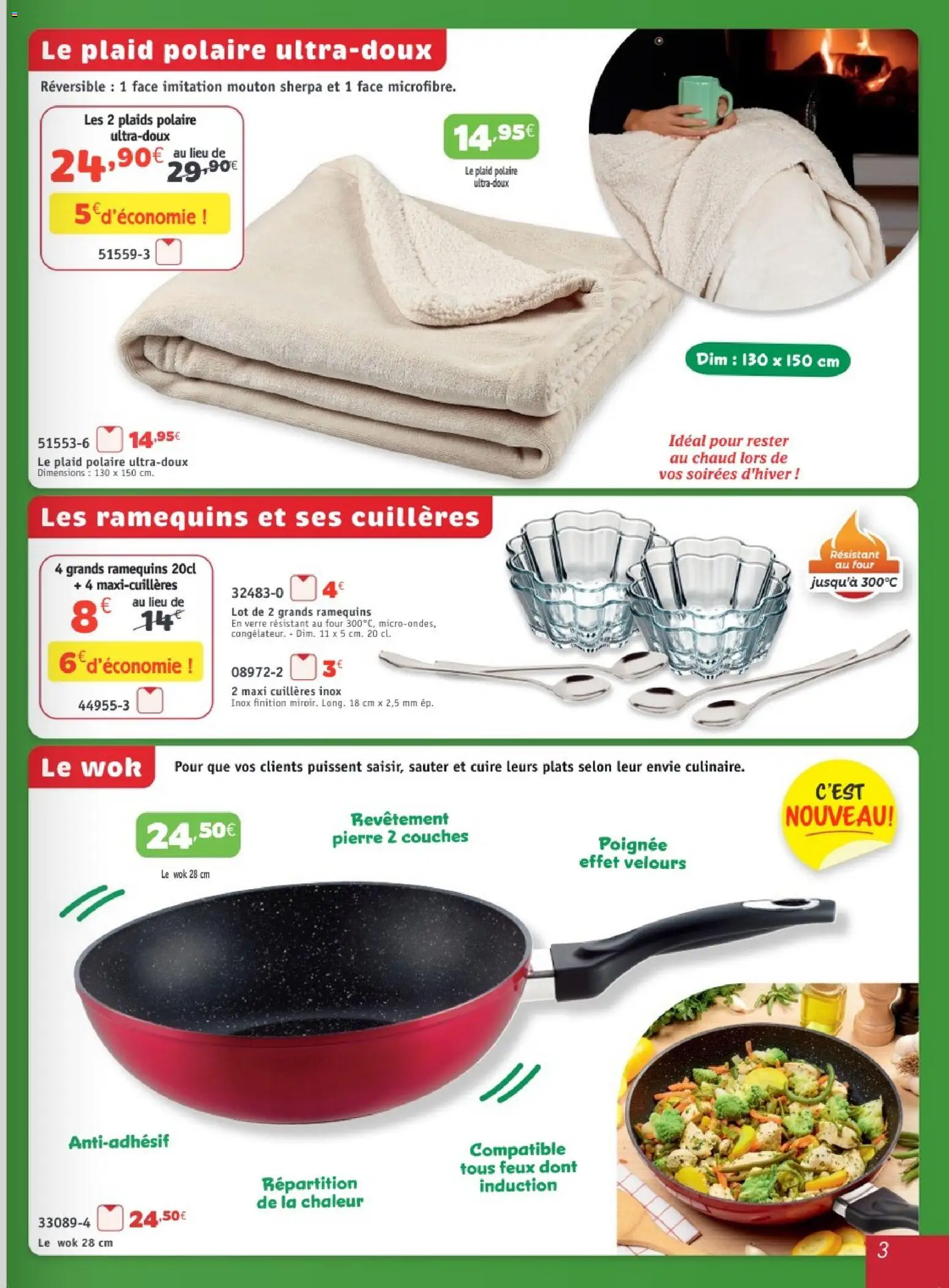 {H1} | Page: 3 | Produits: Cuillères, Couches, Plaid, Polaire