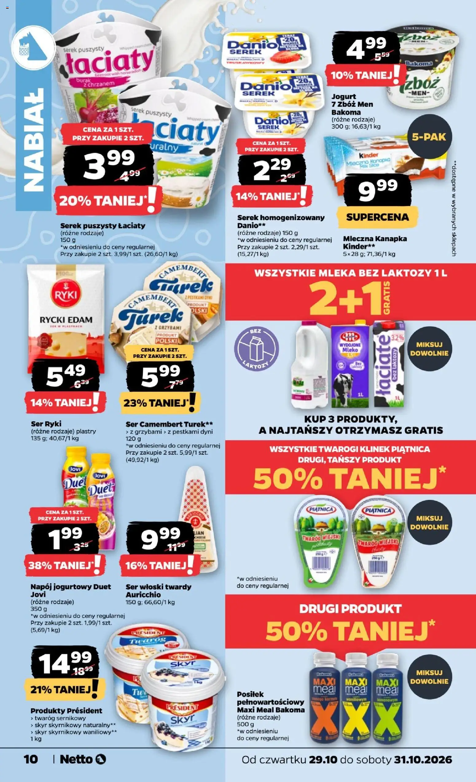 Netto gazetka od czwartku od 29.10.2026 | Strona: 10 | Produkty: Ser camembert, Mleko, Ser, Skyr