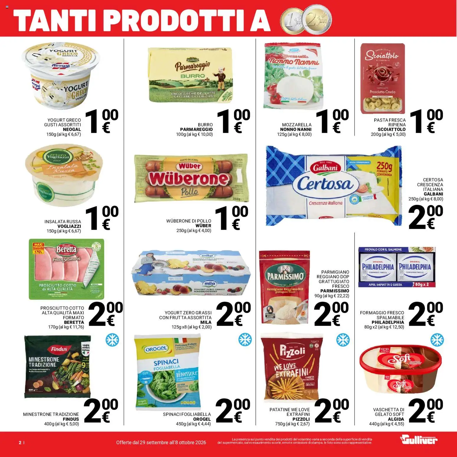 Volantino Gulliver del 29/09/2026 | Pagina: 2 | Prodotti: Gelato, Parmigiano reggiano, Crescenza, Insalata russa
