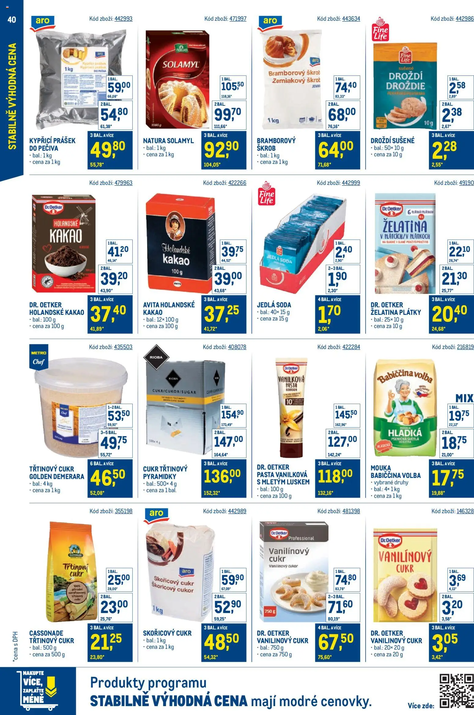 Makro leták - Stabilně výhodná cena od 18.05.2026 | Strana: 40 | Produkty: Cukr, Mouka, Jedlá soda, Kakao