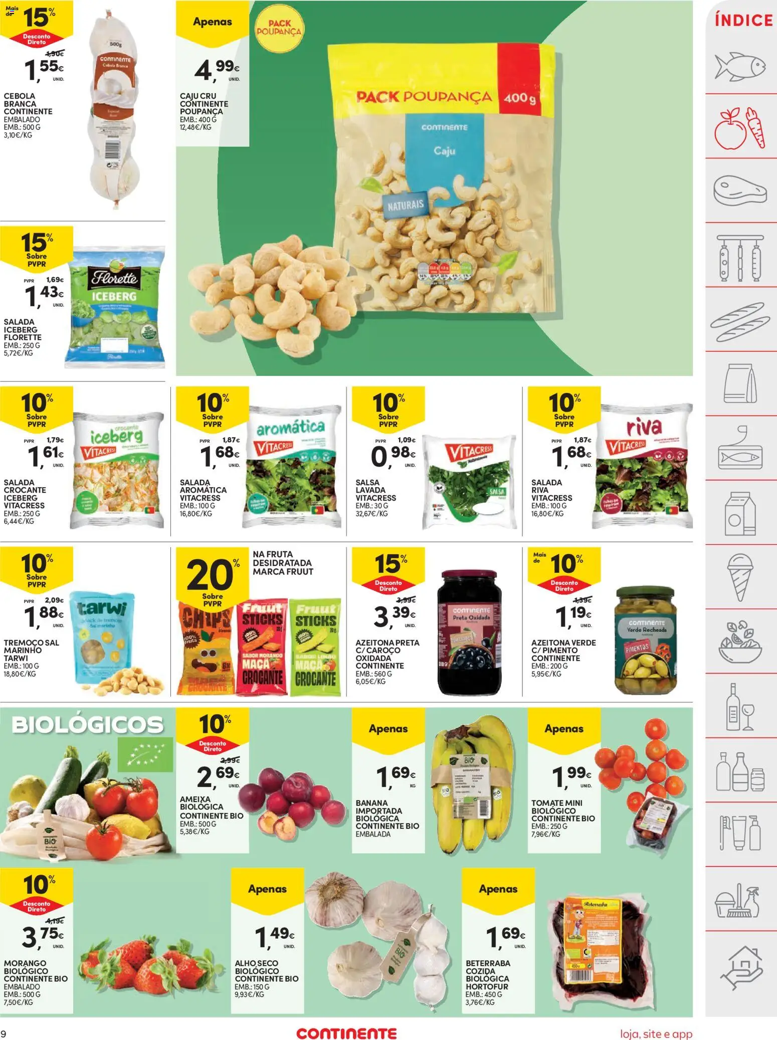 Continente folheto │ válido de 04/08/2026 | Página: 9 | Produtos: Banana, Maça, Tomate, Salada