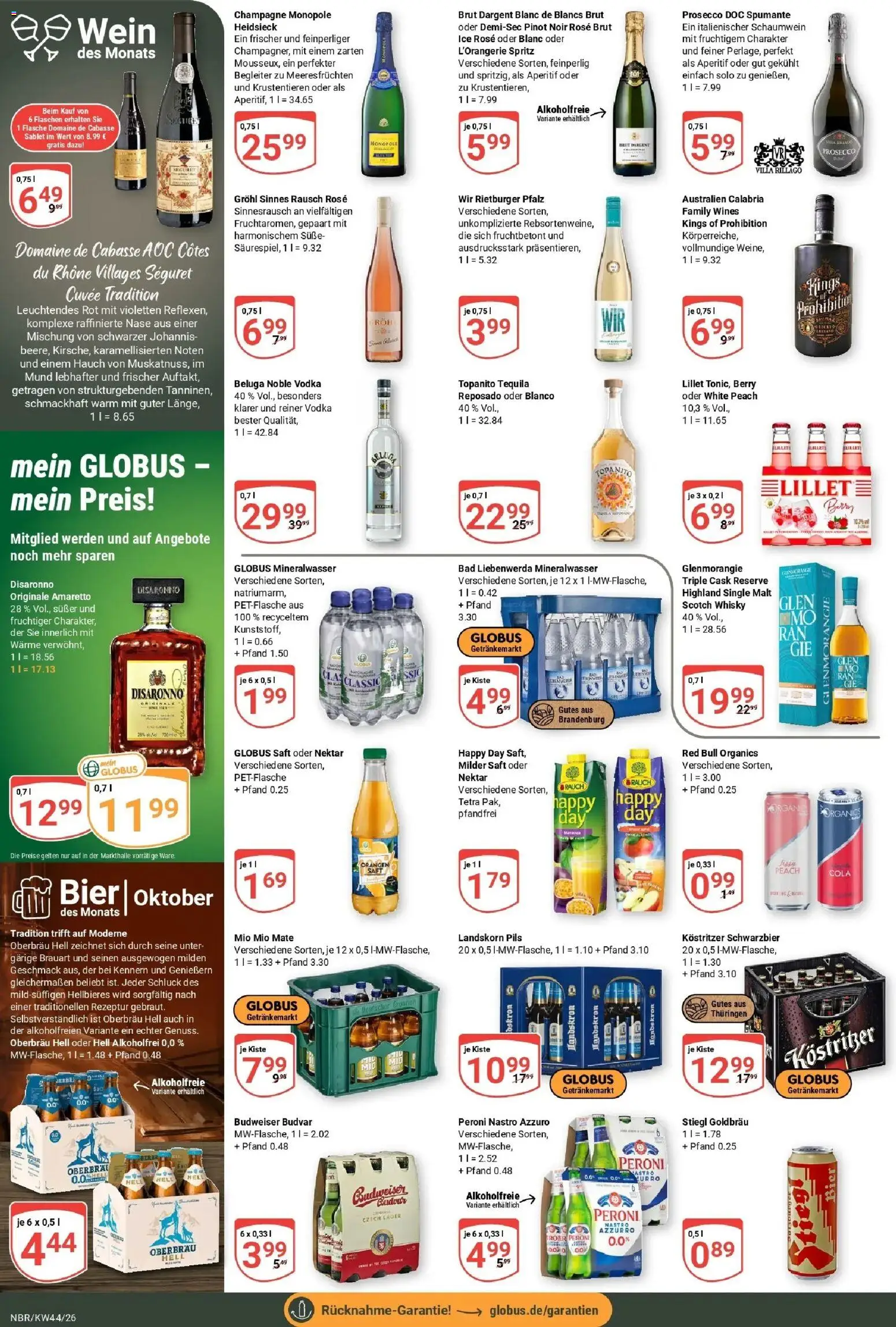 Globus Prospekt Neubrandenburg – gültig ab 26.10.2026 | Seite: 20 | Produkte: Red bull, Lillet, Prosecco, Wein