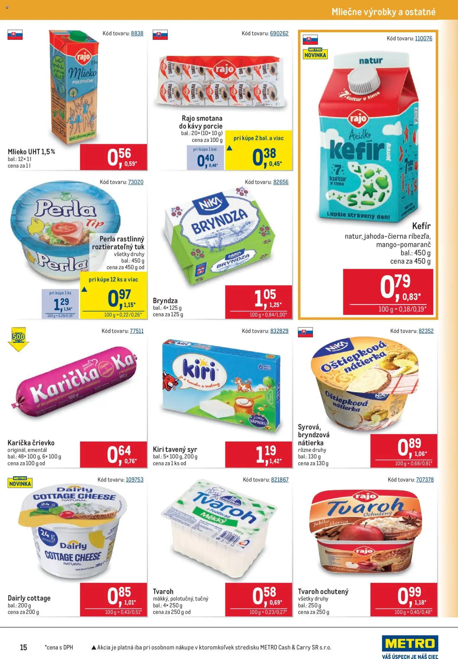 Nové Metro akcie – leták je platný od 12.08.2026 | Strana: 15 | Produkty: Smotana, Protein, Nátierka, Bryndza