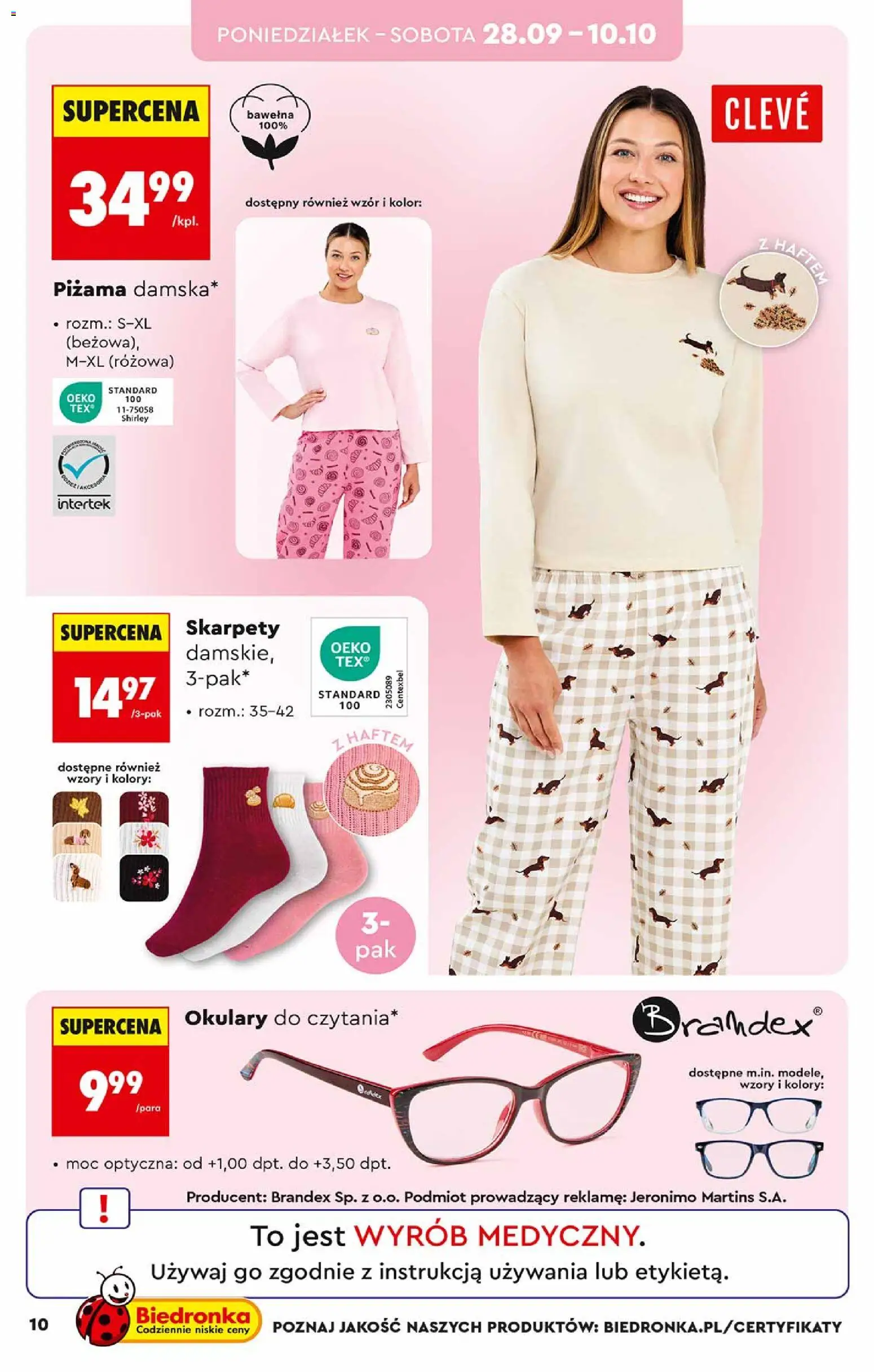 Biedronka gazetka - Hity i inspiracje od 26.09.2026 | Strona: 10 | Produkty: Skarpety, Piżama, Okulary