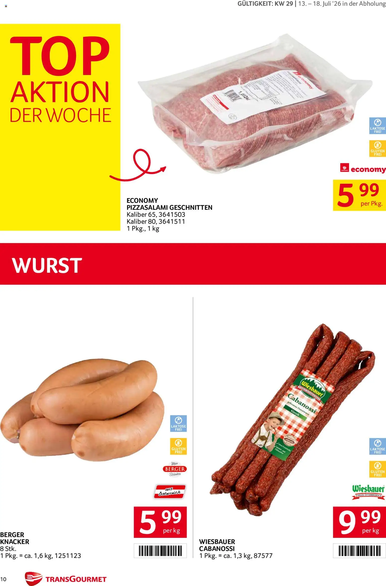 Transgourmet Flugblatt gültig ab 13.07.2026 | Seite: 10 | Produkte: Wurst, Schinken