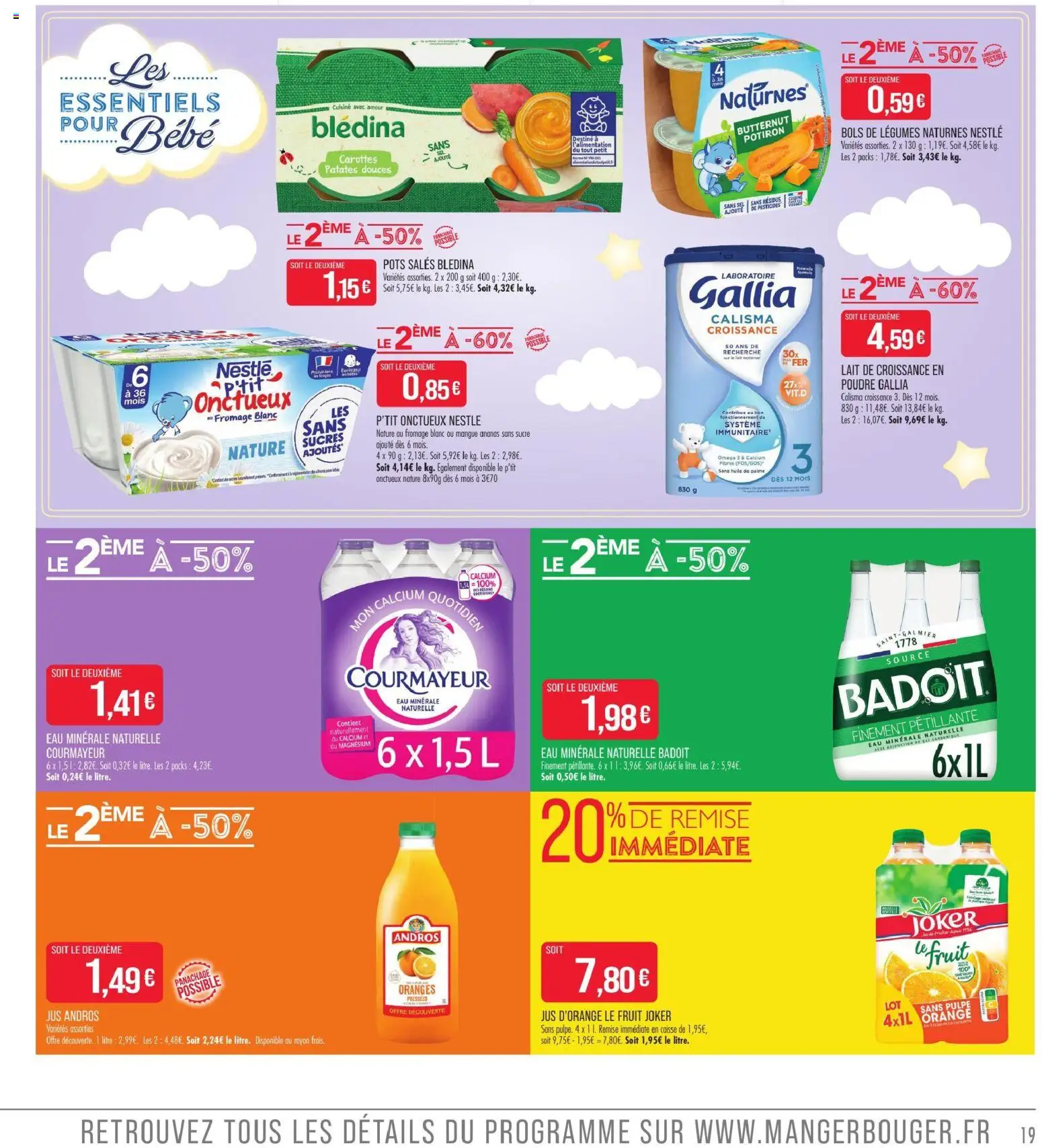 {H1} | Page: 19 | Produits: Eau minérale, Mangue, Jus d'orange, Butternut