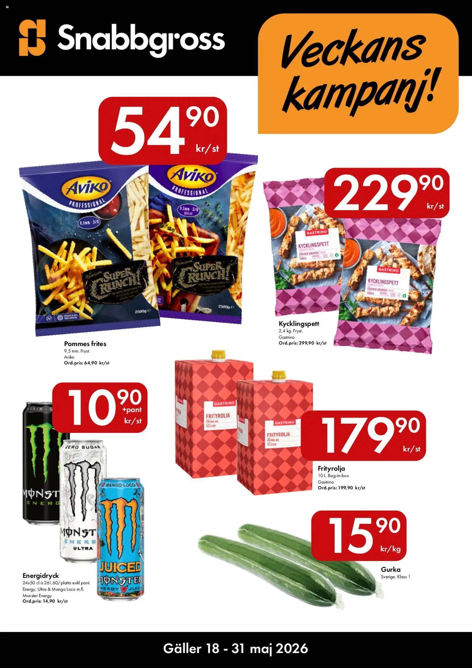 Hypermarkety reklamblad aktuell från 18.05.2026 | Sida: 1 | Produkter: Galler, Energidryck, Mango, Gurka