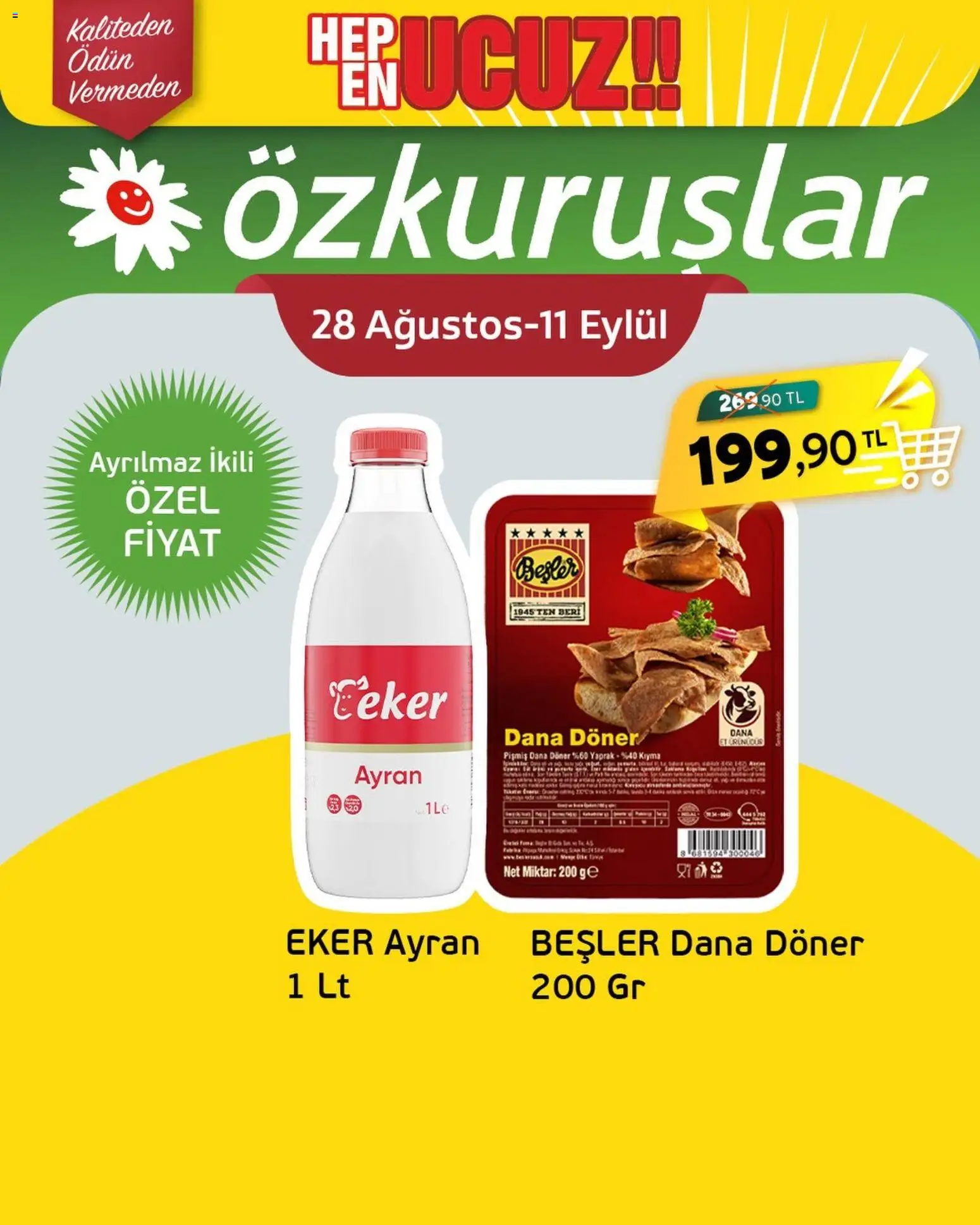 Özkuruşlar İndirim - 28 Ağustos 2026 tarihinden itibaren geçerlidir | Sayfa: 1 | Ürünler: Döner, Şeker, Et