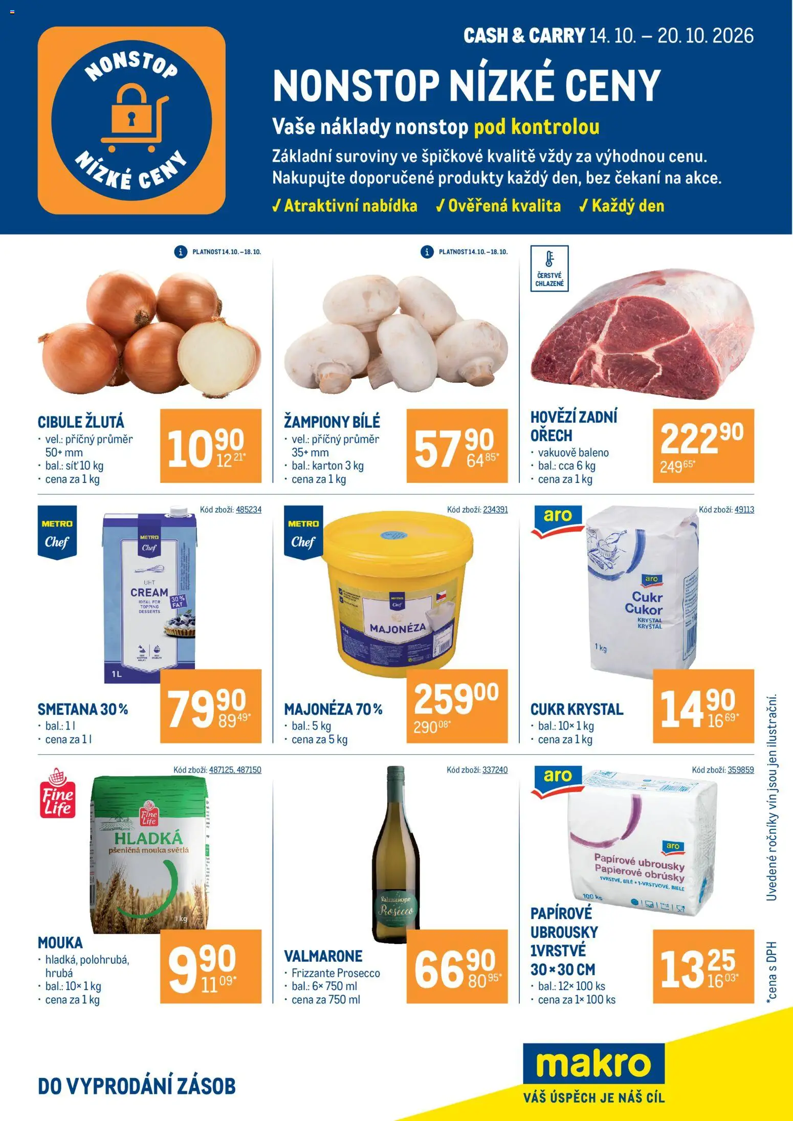 Makro leták - Nonstop nízké ceny od 14.10.2026 | Strana: 1 | Produkty: Hovězí, Hovězí zadní, Smetana, Ubrousky