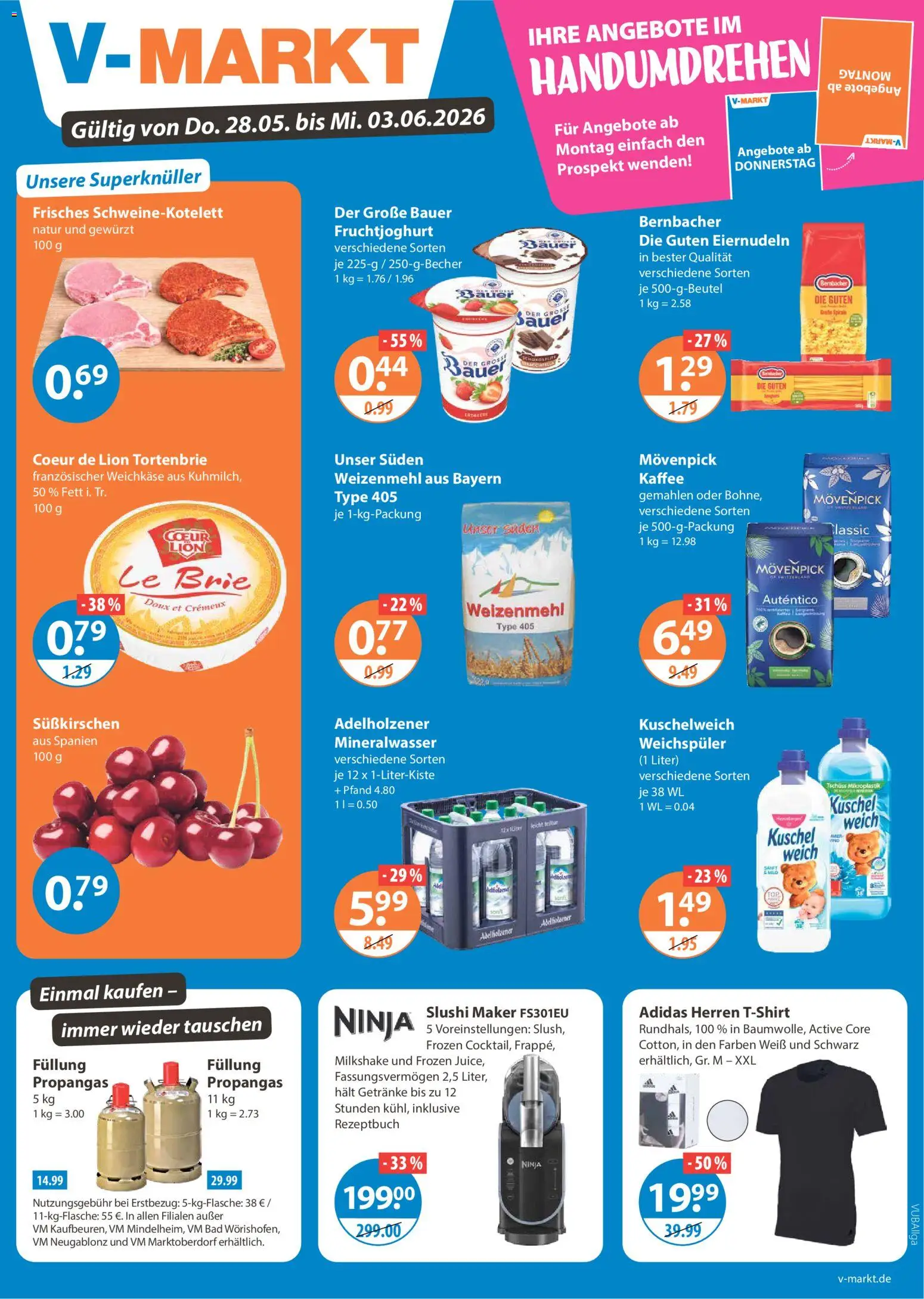 V-Markt Schwaben / Oberbayern – gültig ab 28.05.2026 | Seite: 1 | Produkte: Kaffee, Kuschelweich, Mineralwasser, Weichspüler