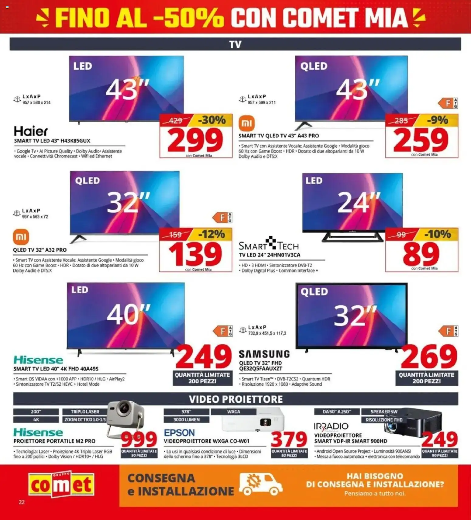 Volantino Comet del 08/10/2026 | Pagina: 22 | Prodotti: Telecomando, smart TV, Video, Audio