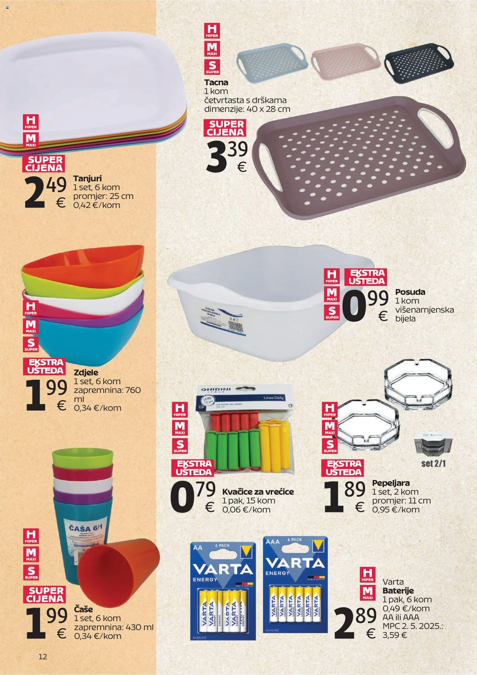 Tommy katalog | vrijedi od 15.06.2026 | Stranica: 12 | Proizvodi: Čaše, Baterije, Pepeljara, Tacna