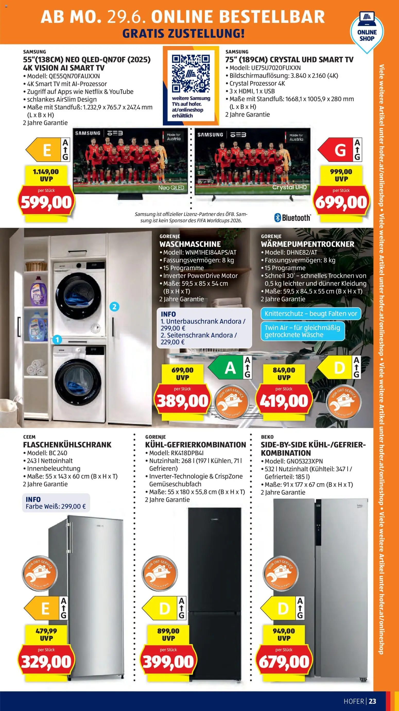 Hofer Flugblatt gültig ab 26.06.2026 | Seite: 28 | Produkte: TV, USB, Waschmaschine, Samsung