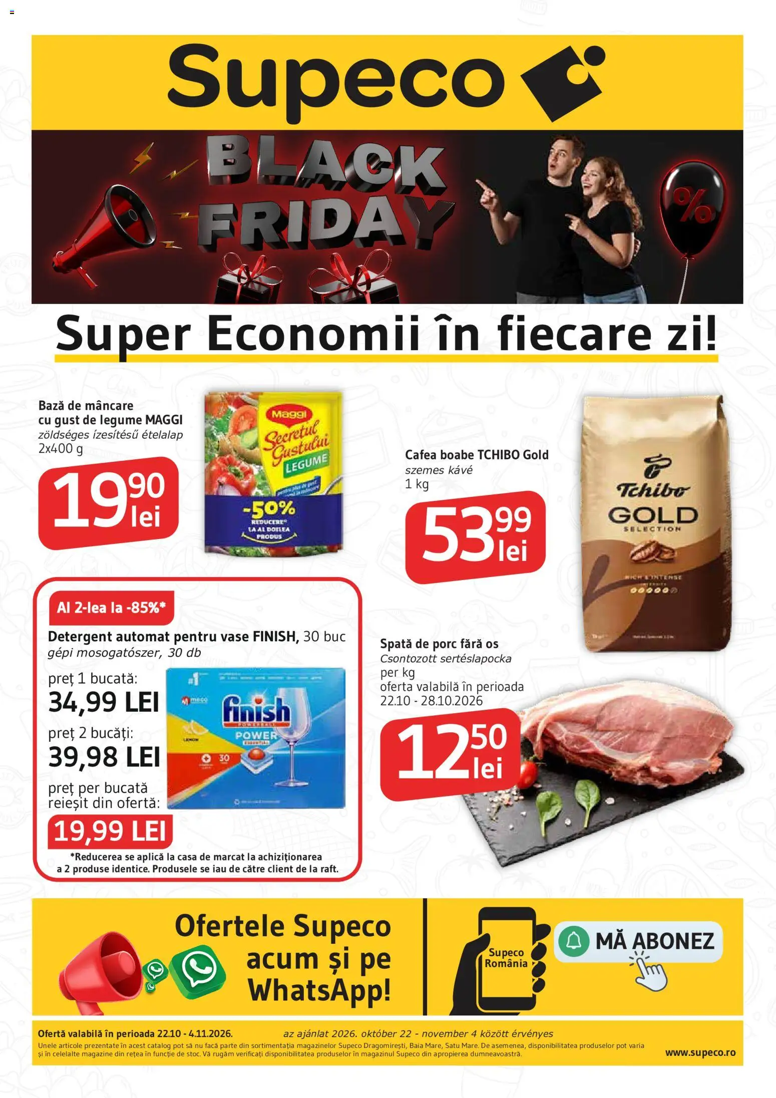 Noul catalog Supeco – valabil de la 22.10.2026 | Pagină: 1 | Produse: Spata de porc, Detergent Automat, Cafea, Legume