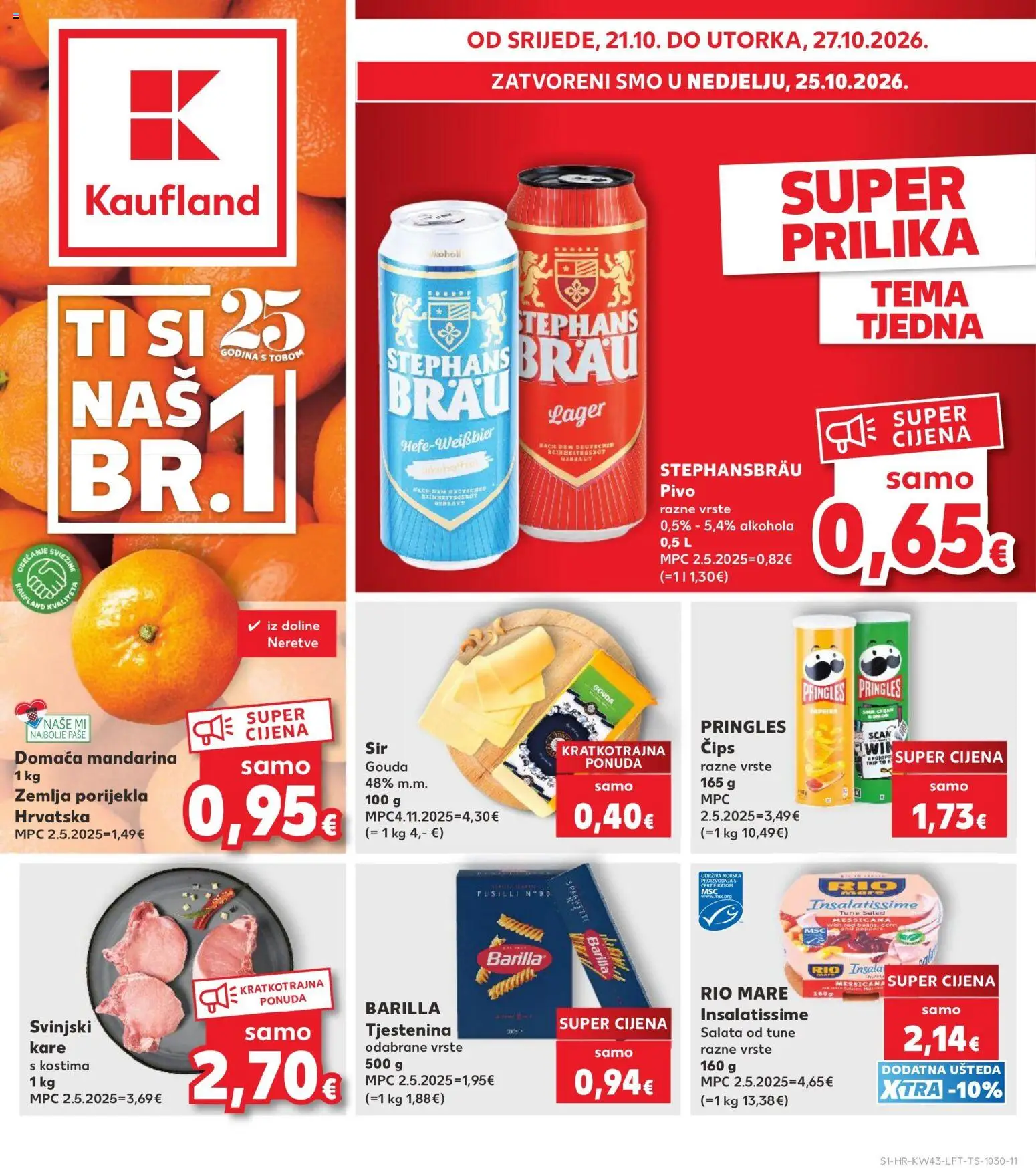 Kaufland katalog | vrijedi od 21.10.2026 | Stranica: 1 | Proizvodi: Mandarina, Sir, Tjestenina, Barilla