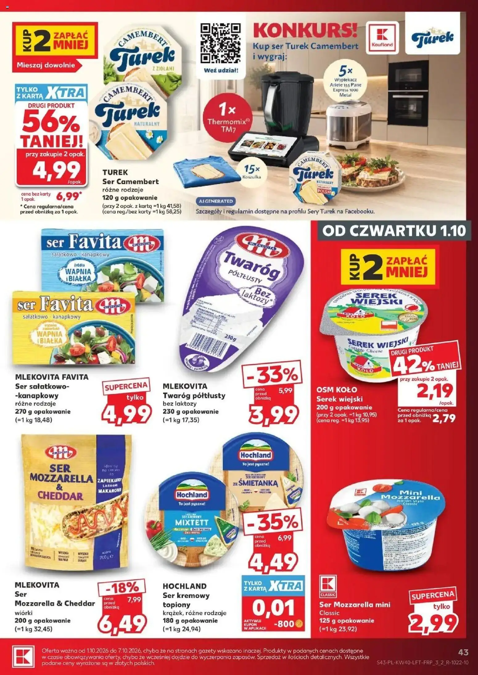 Kaufland gazetka od 01.10.2026 - od jutra PDF | Strona: 43 | Produkty: Camembert, Serek wiejski, Mozzarella, Cheddar