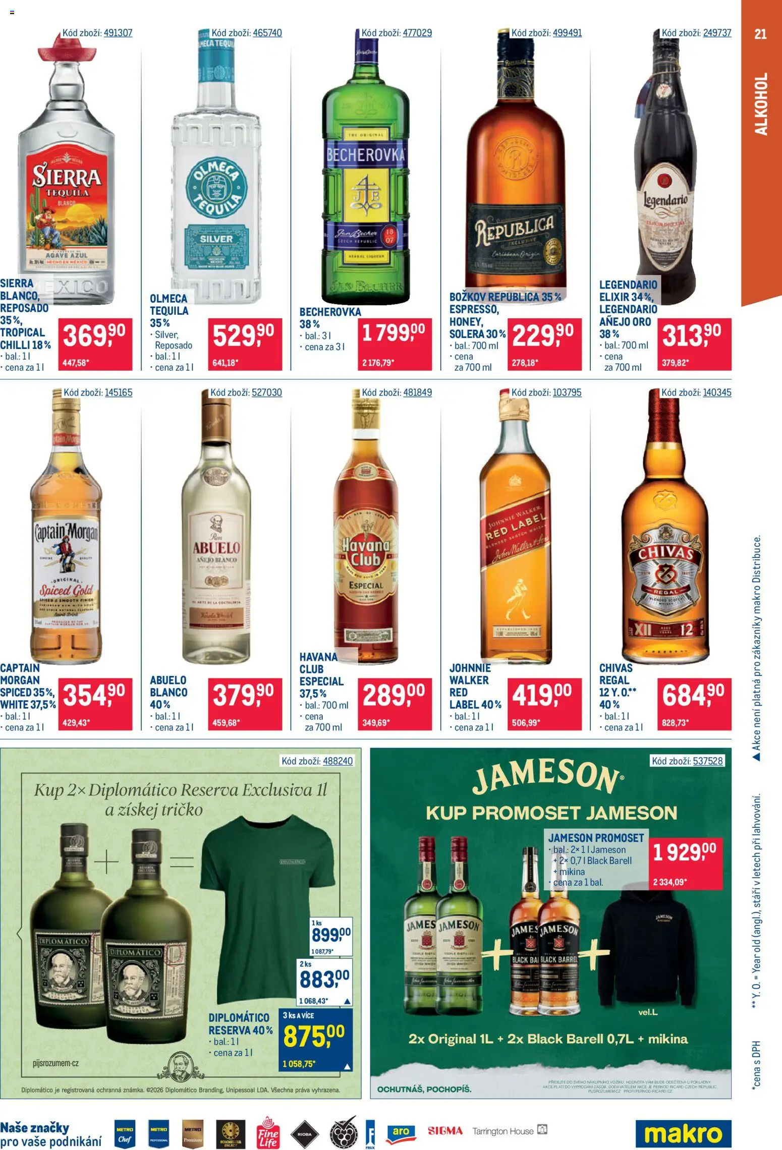 Makro leták - Gastronomie od 21.10.2026 | Strana: 21 | Produkty: Diplomatico Reserva Exclusiva, Regál, Legendario, Agáve