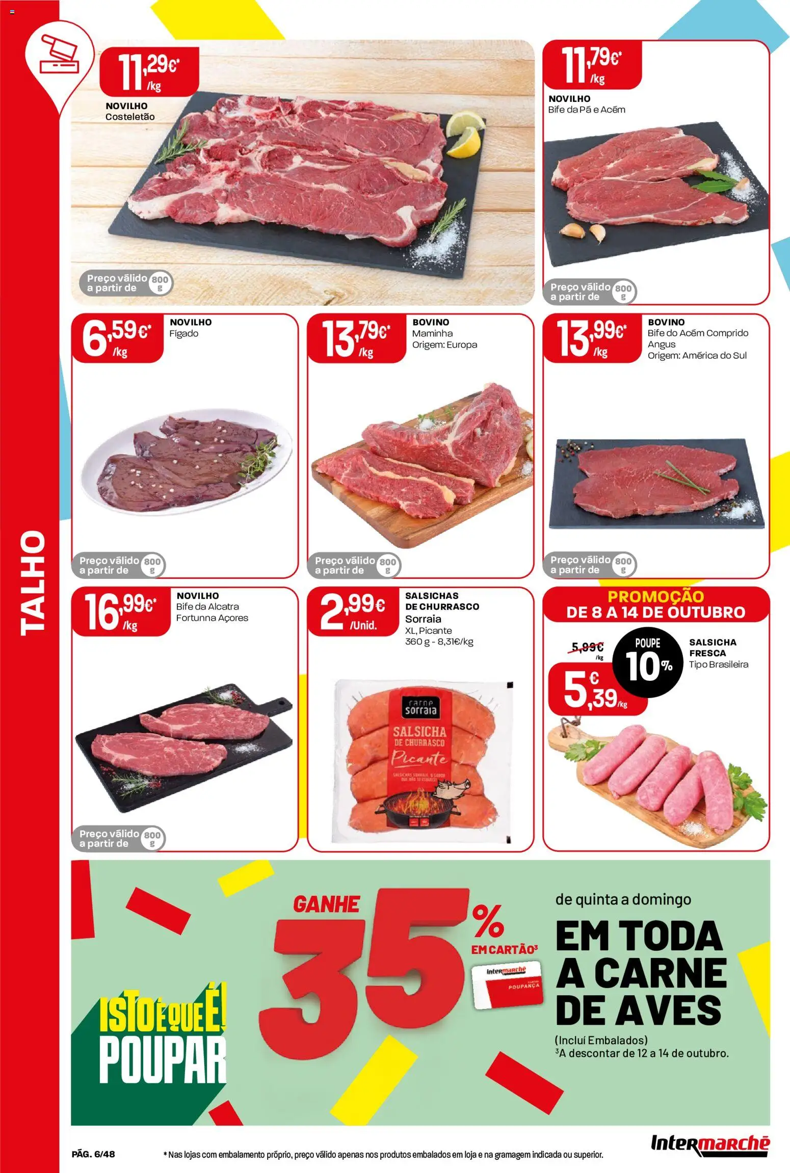 Intermarché folheto │ válido de 08/10/2026 | Página: 6 | Produtos: Salsicha, Carne, Salsichas, Bife