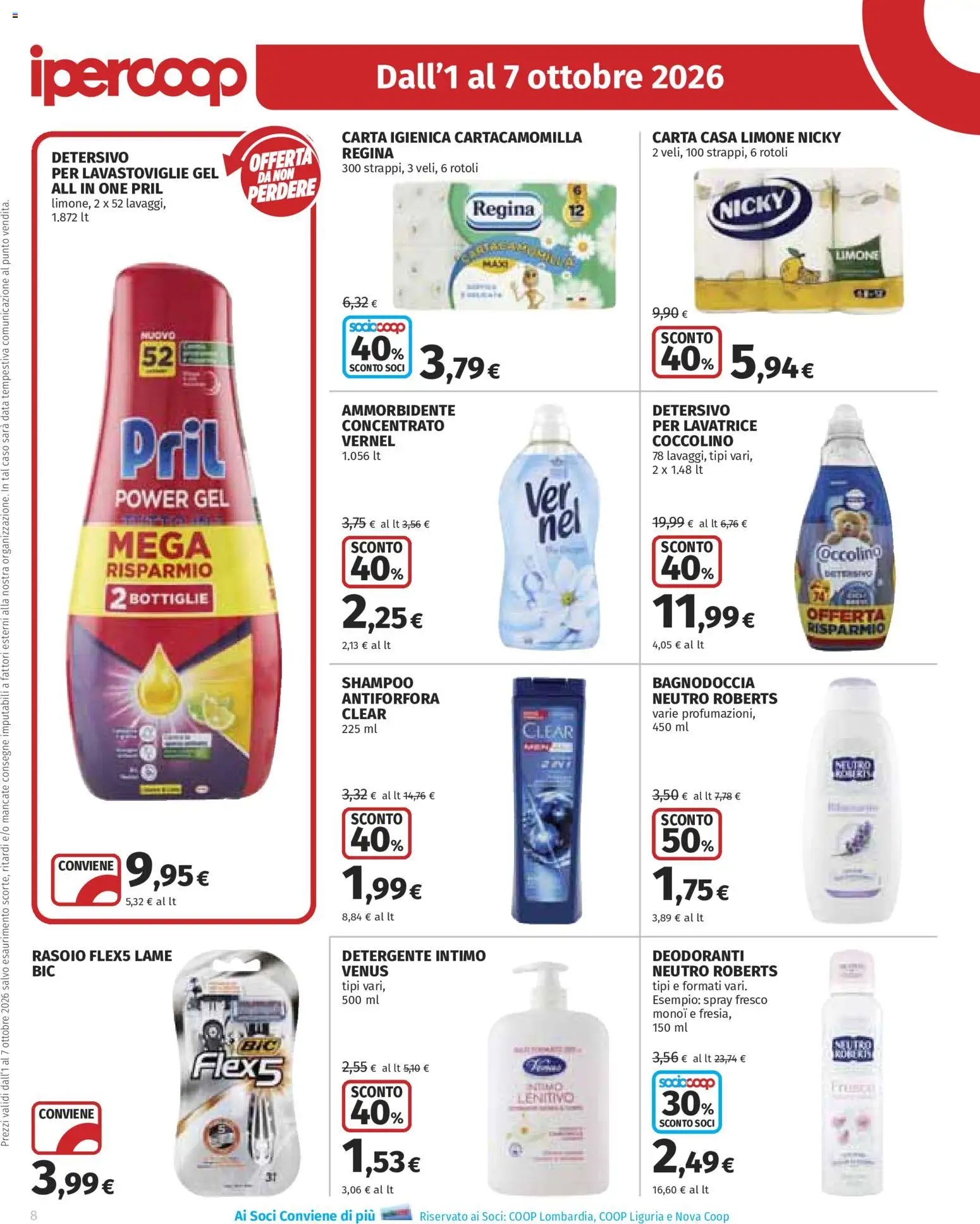 Volantino Ipercoop del 01/10/2026 | Pagina: 8 | Prodotti: Shampoo, Rasoio, Intimo, Lavastoviglie