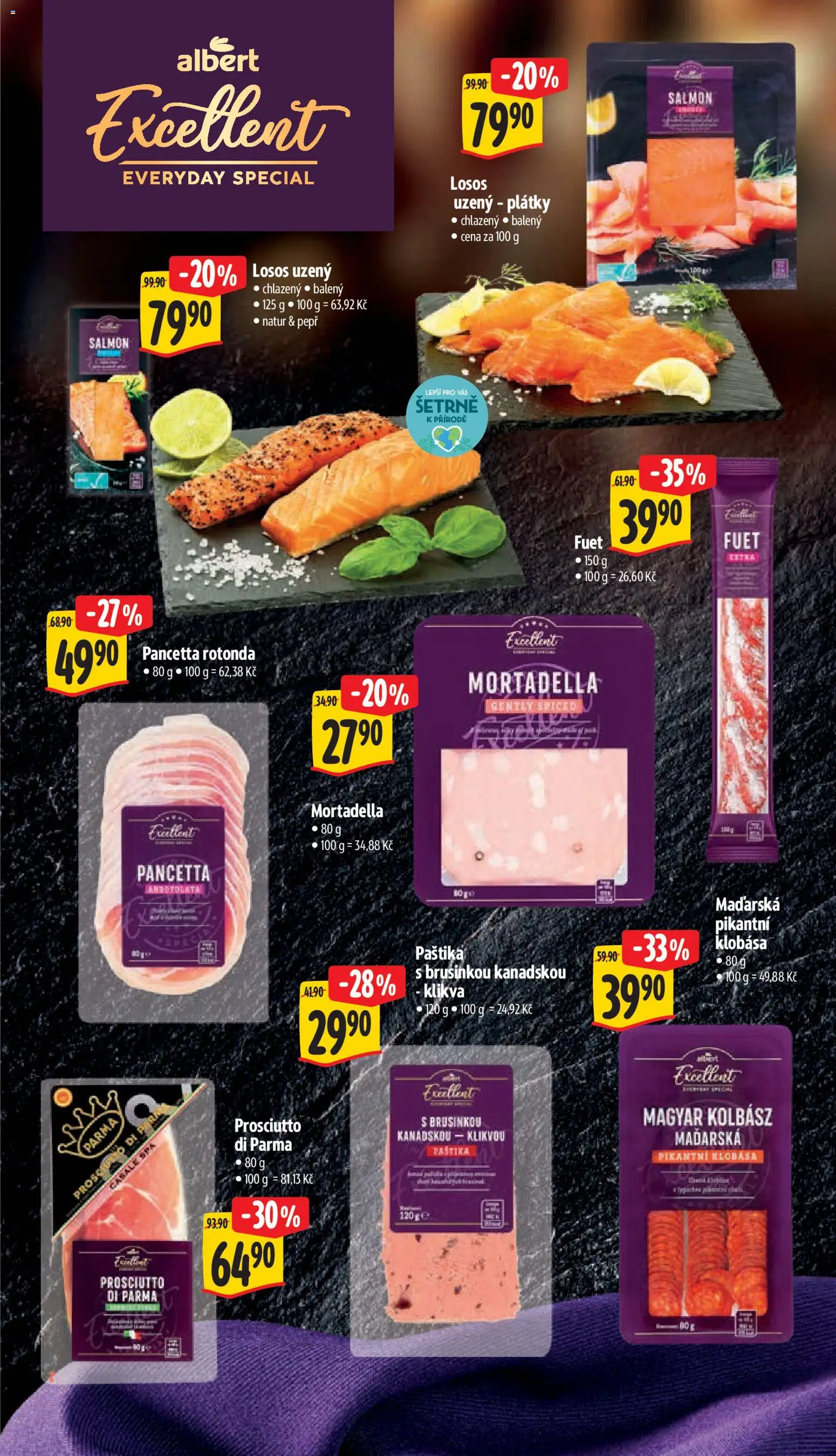 Albert leták - Hypermarket - Vestec od 22.07.2026 | Strana: 9 | Produkty: Losos, Fuet, Pancetta, Paštika