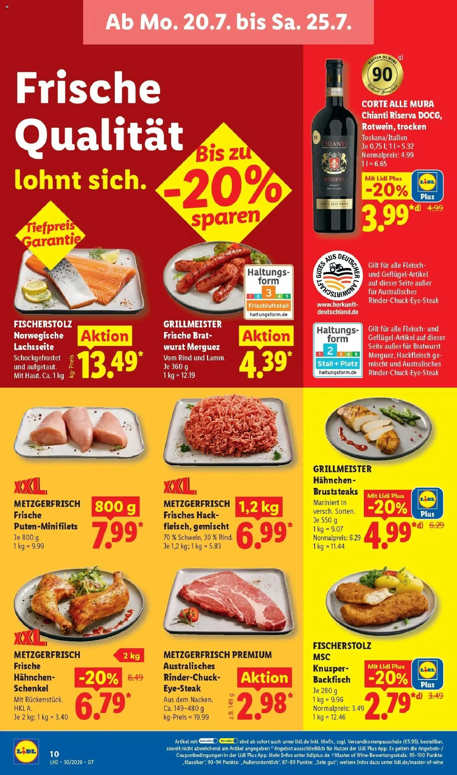 Lidl Prospekt Senftenberg – gültig ab 20.07.2026 | Seite: 20 | Produkte: Hahnchen, Wurst, Fleisch, Hackfleisch